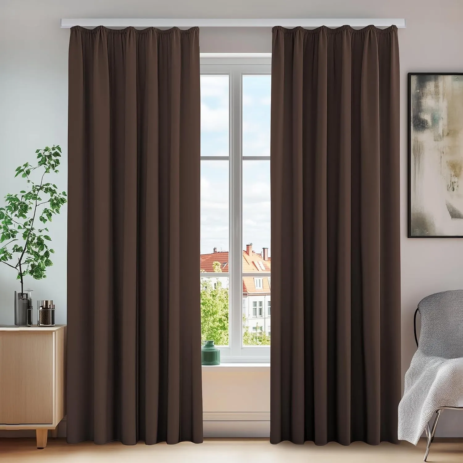 Deconovo Blackout Curtains mit Kräuselband für Schiene Gardinen Dunkelbraun