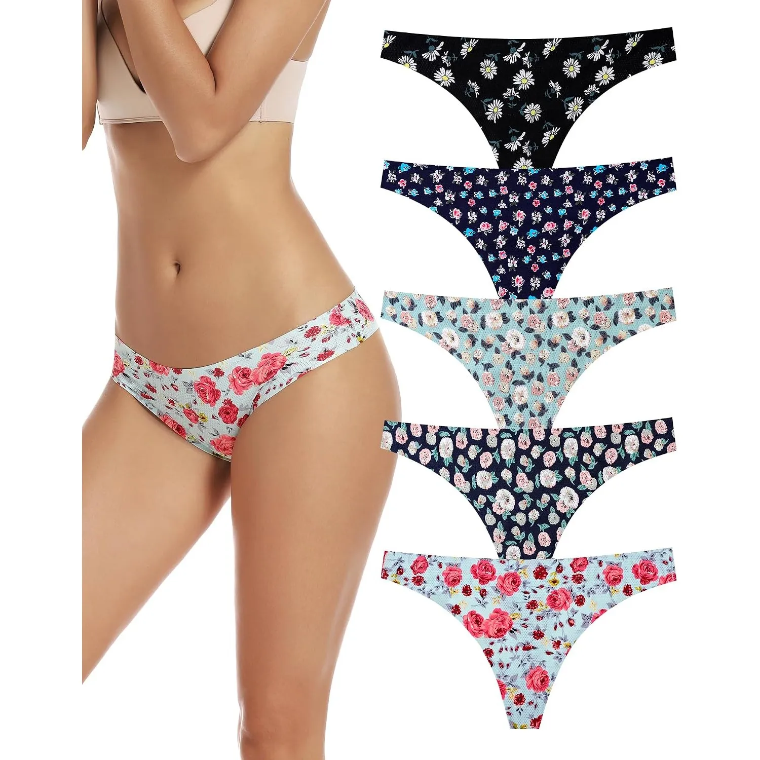 VOENXE String Tanga Damen Nahtlos,Seamless Slip Sport UnterwäSche Frauen Mehrpack,Ohne Naht Unterhosen Atmungsaktiv,Sea…