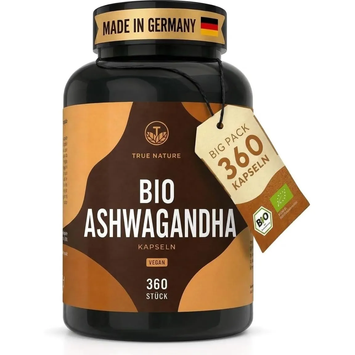 TRUE NATURE Bio Ashwagandha - 360 Kapseln - Ashwagandha Bio mit 2600mg