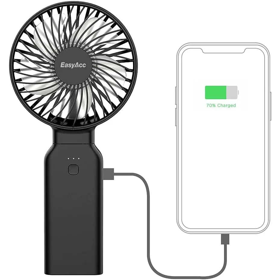 EasyAcc Handventilator, 9000mAh Mini Tragbarer Ventilator mit Powerbank-Funktion, Wiederaufladbar USB Ventilator, Faltb…