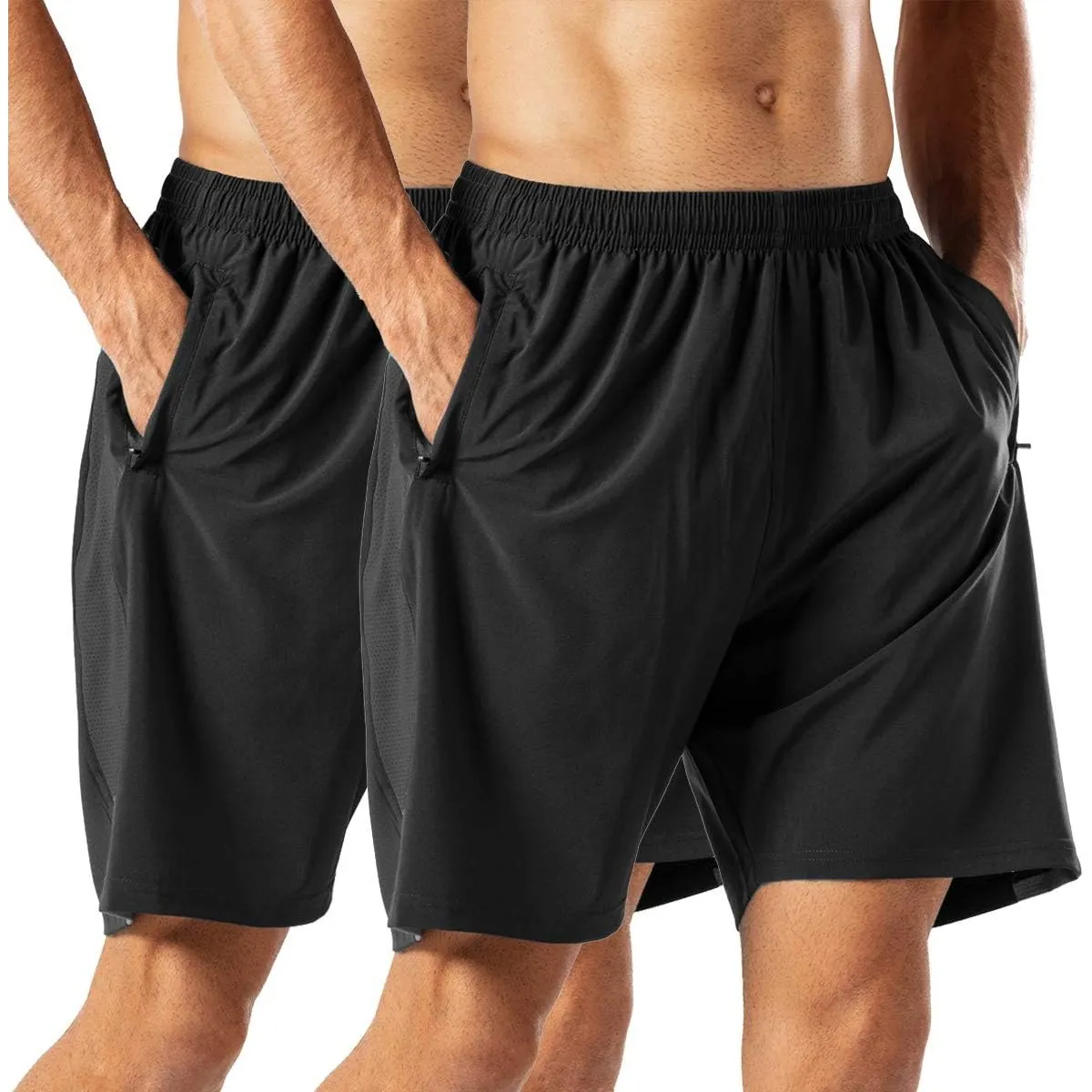 HMIYA Herren Sport Shorts Schnell Trocknend Kurze Hose mit Reißverschlusstasch
