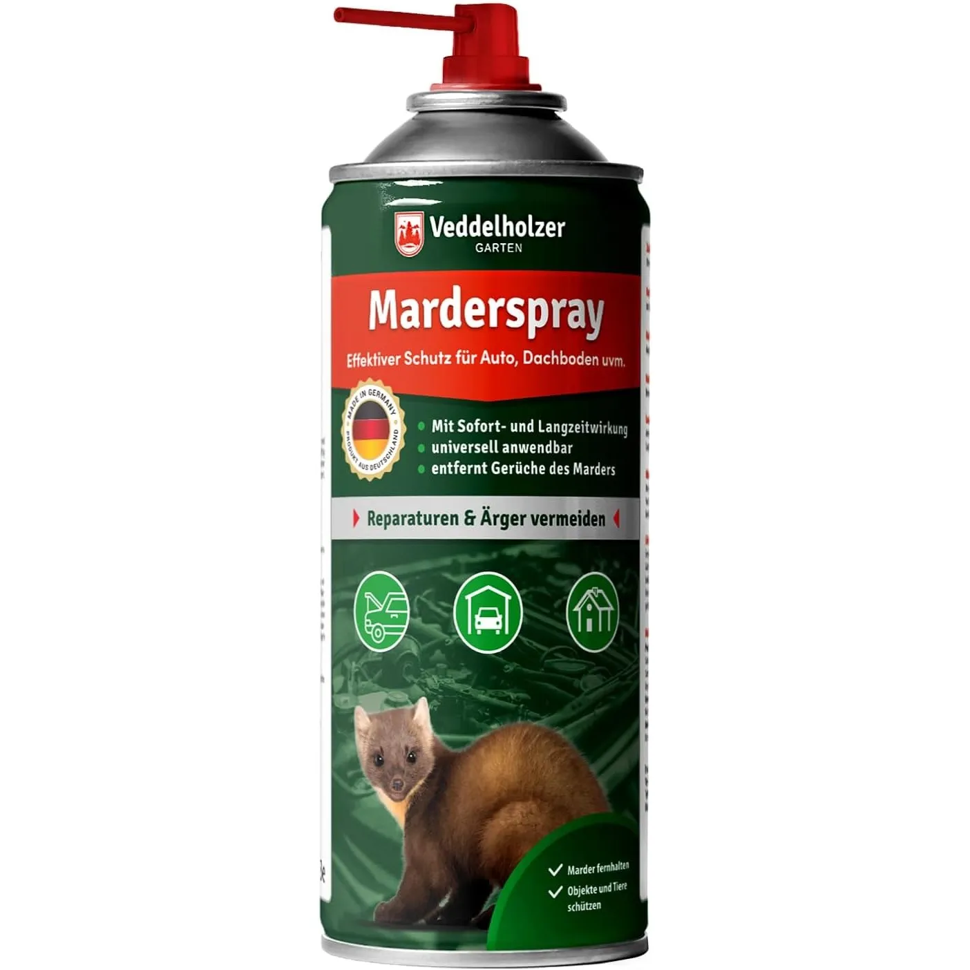 Veddelholzer Marderspray für Auto, Dachboden & Garage | 400 ml | Sofortiger & Langfristiger Schutz für Marder und Objek…