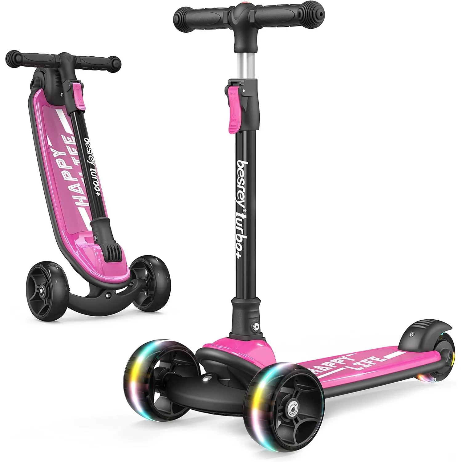 besrey Kinder-Scooter – Big Wheels Faltbarer Tretroller mit blinkenden LED-Lichtern für Jungen und Mädchen, 4 Stufen hö…