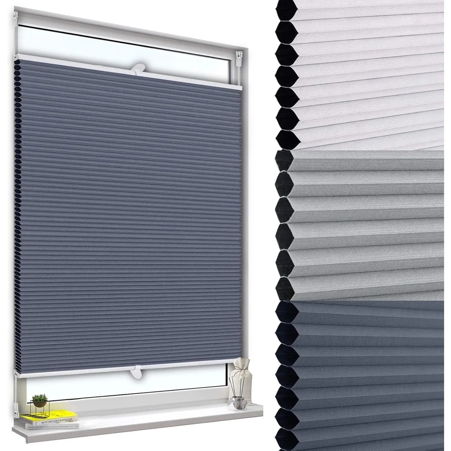 WOLTU Wabenplissee ohne Bohren verdunkelung Thermo Doppelplissee Klemmfix Zweifarbig 60x130cm Blau-Weiß, Plissee Faltro…