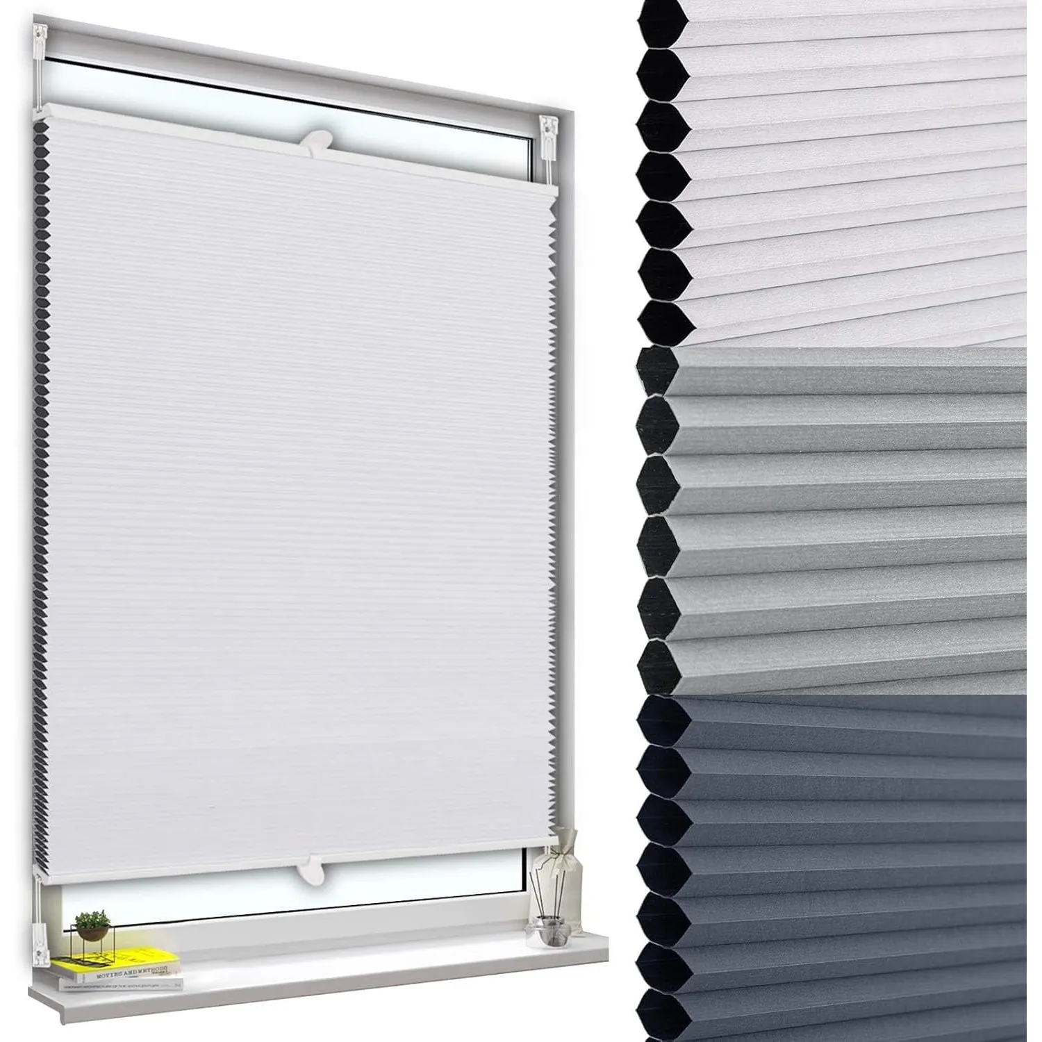 WOLTU Wabenplissee ohne Bohren verdunkelung Thermo Doppelplissee Klemmfix Zweifarbig 70x220cm Weiß-Weiß, Plissee Faltro…