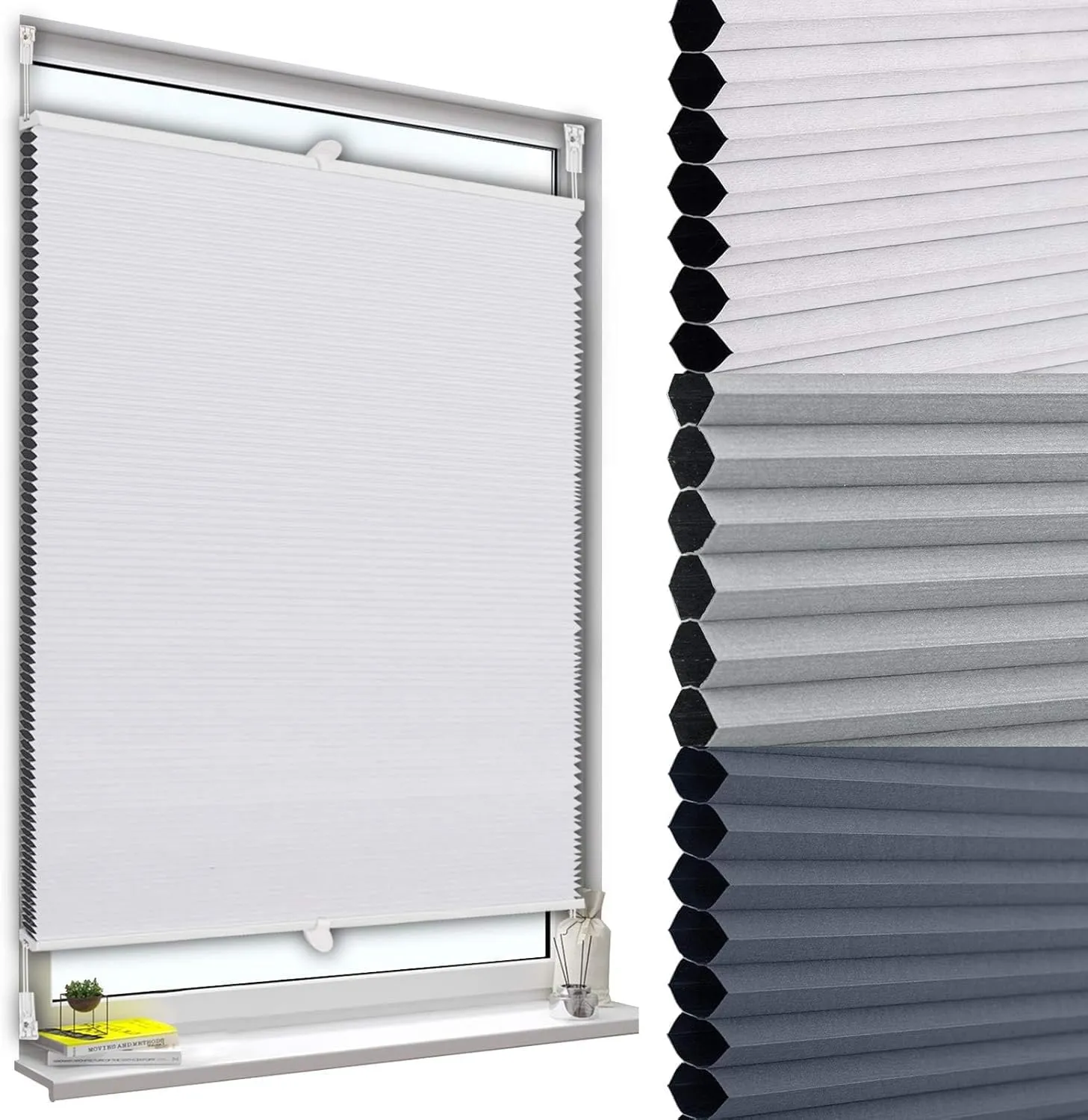 WOLTU Wabenplissee ohne Bohren verdunkelung Thermo Doppelplissee Klemmfix Zweifarbig 85x130cm Weiß-Weiß, Plissee Faltro…