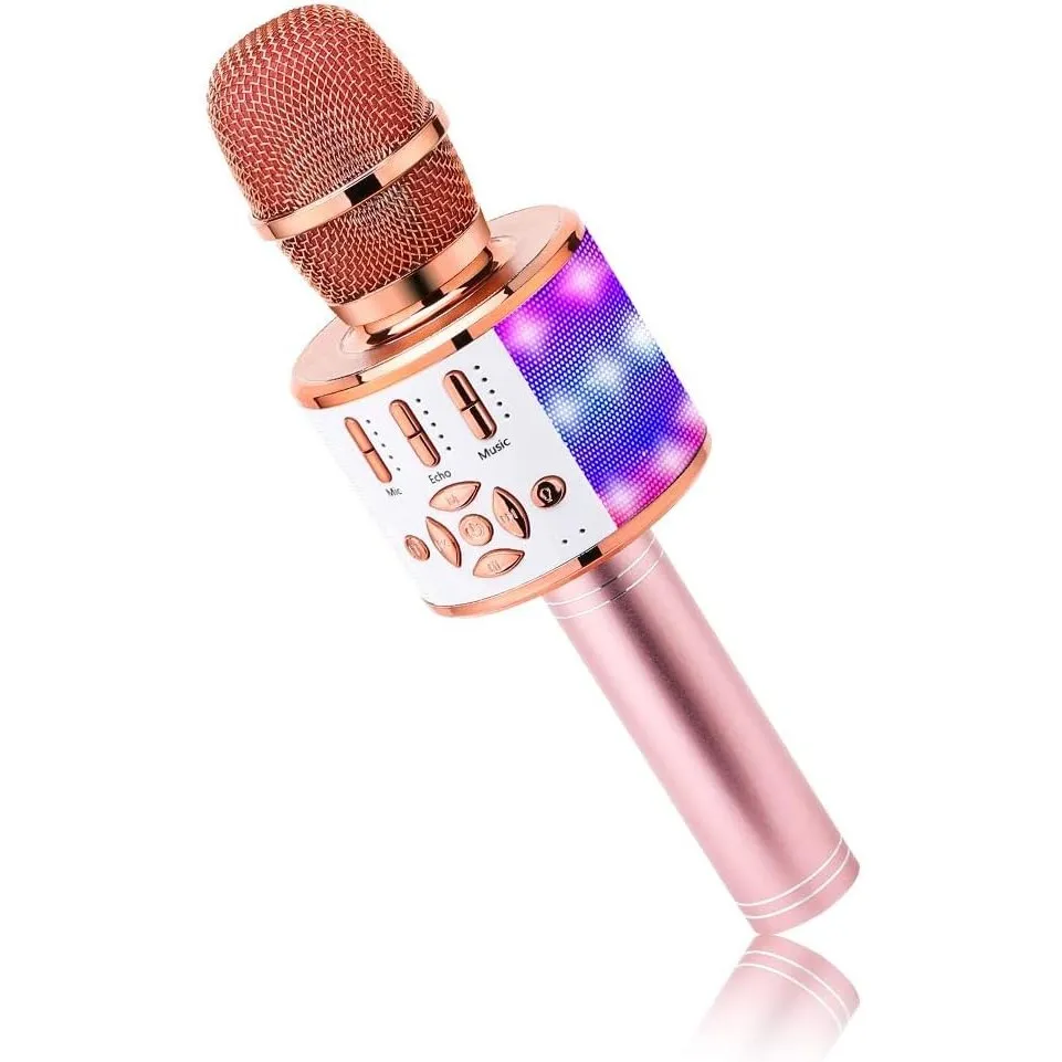 BONAOK Kabelloses Bluetooth-Mikrofon, Kindermikrofon mit LED-Lichtern, Mini-Karaoke-Maschine für Party/Zuhause/Geburtst…