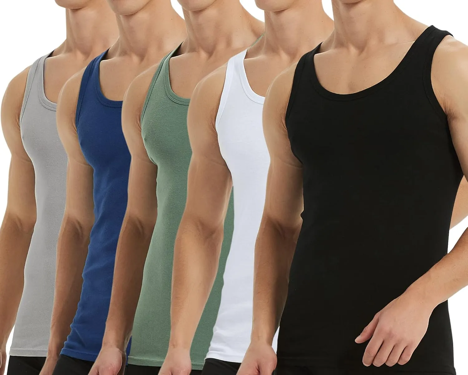 Falechay Men's Vest, Tank Top, 3/5 Pack, Cotton, Fine Rib, Sleeveless Muscle Shirt, Sports Vests