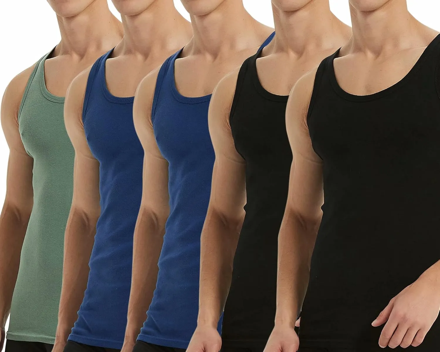 Falechay Men's Vest, Tank Top, 3/5 Pack, Cotton, Fine Rib, Sleeveless Muscle Shirt, Sports Vests