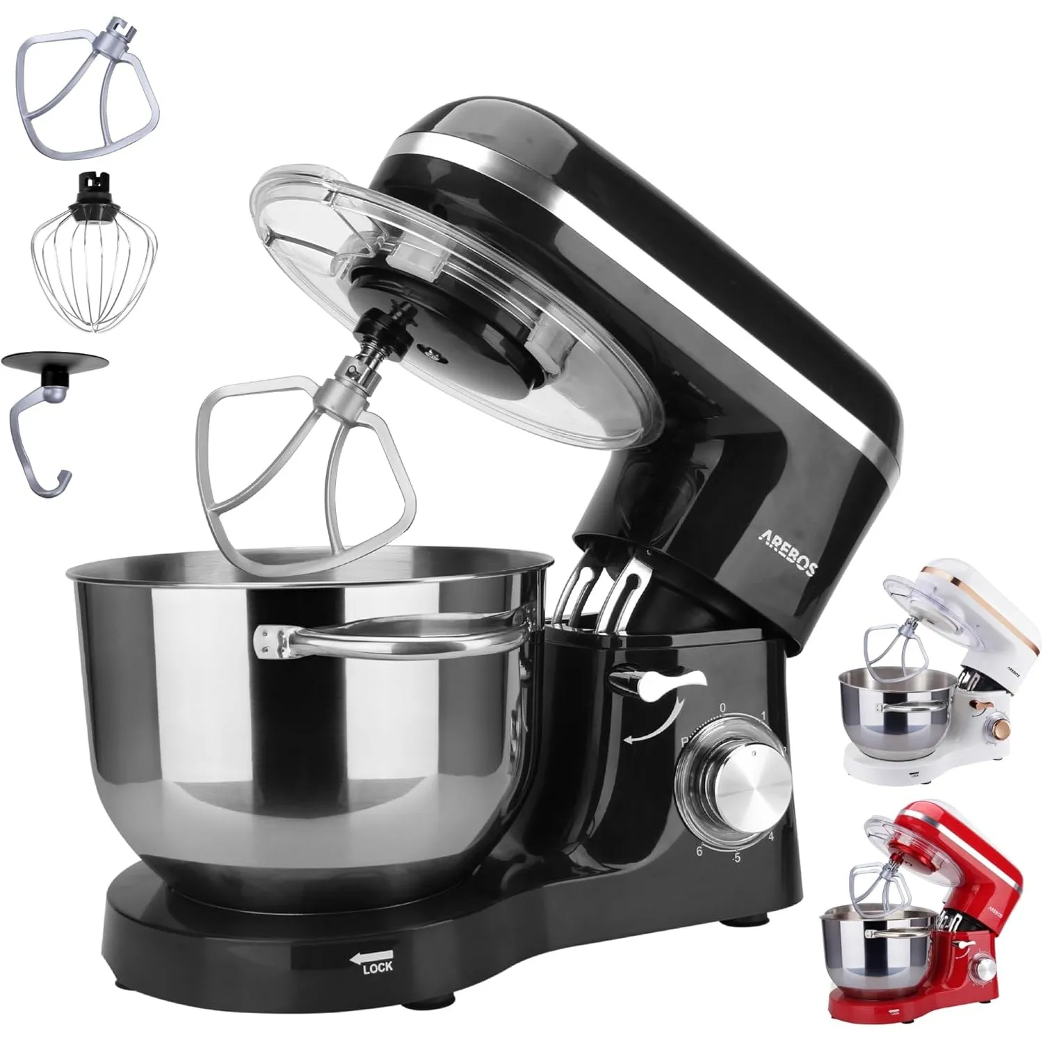 Arebos Küchenmaschine 1500 W 6 L | Knetmaschine Teigmaschine | Schwarz