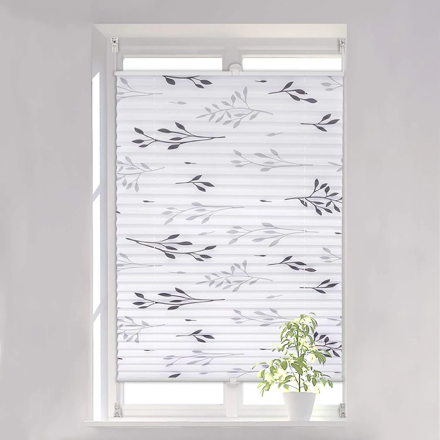WOLTU Plissee Faltrollo Klemmfix ohne Bohren 90x130 cm Grau, Plisseerollo Easyfix mit Klemmträger, Fensterrollo mit Zwe…
