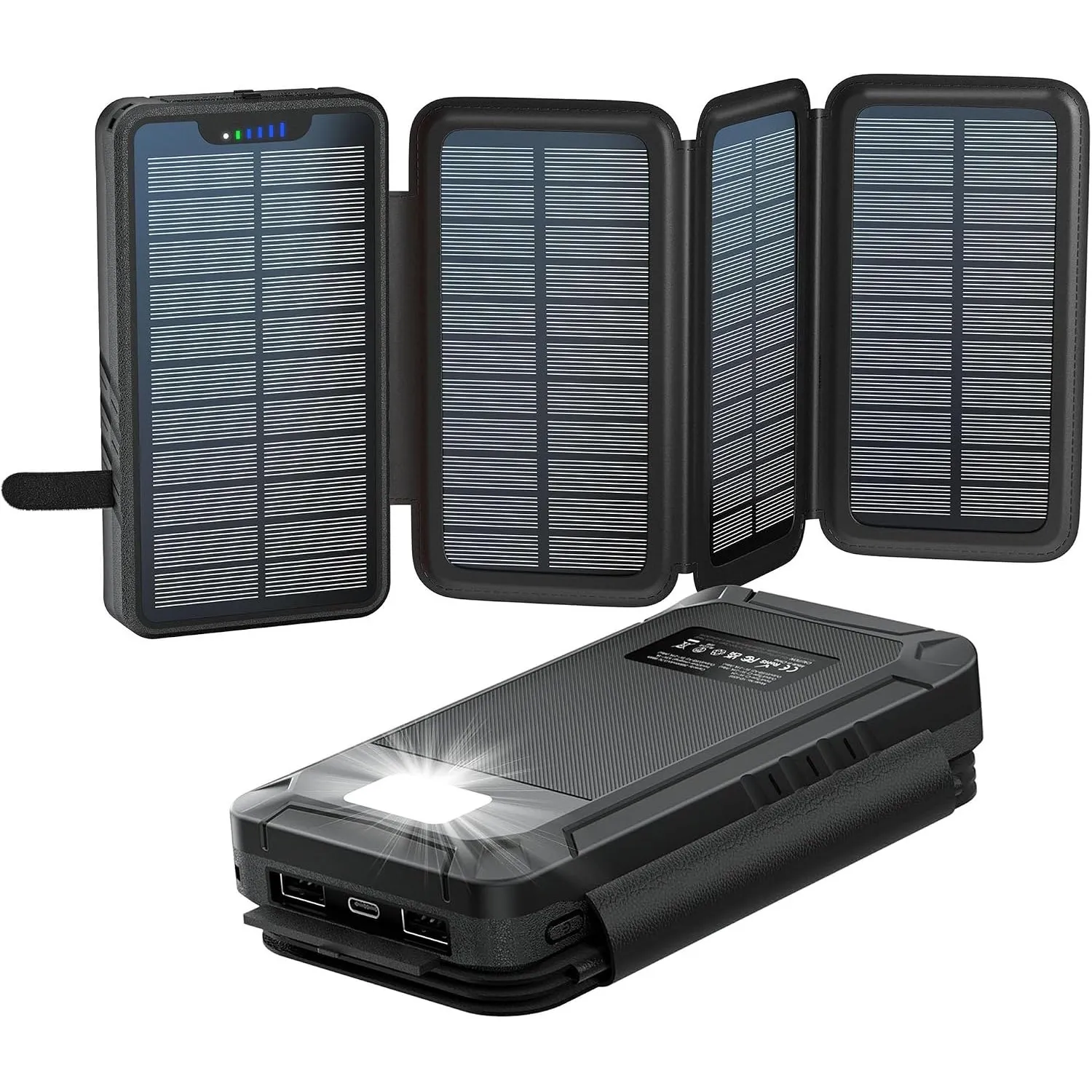 elzle Solar Powerbank 26800mAh, 4 Solarpanel, Outdoor Camping