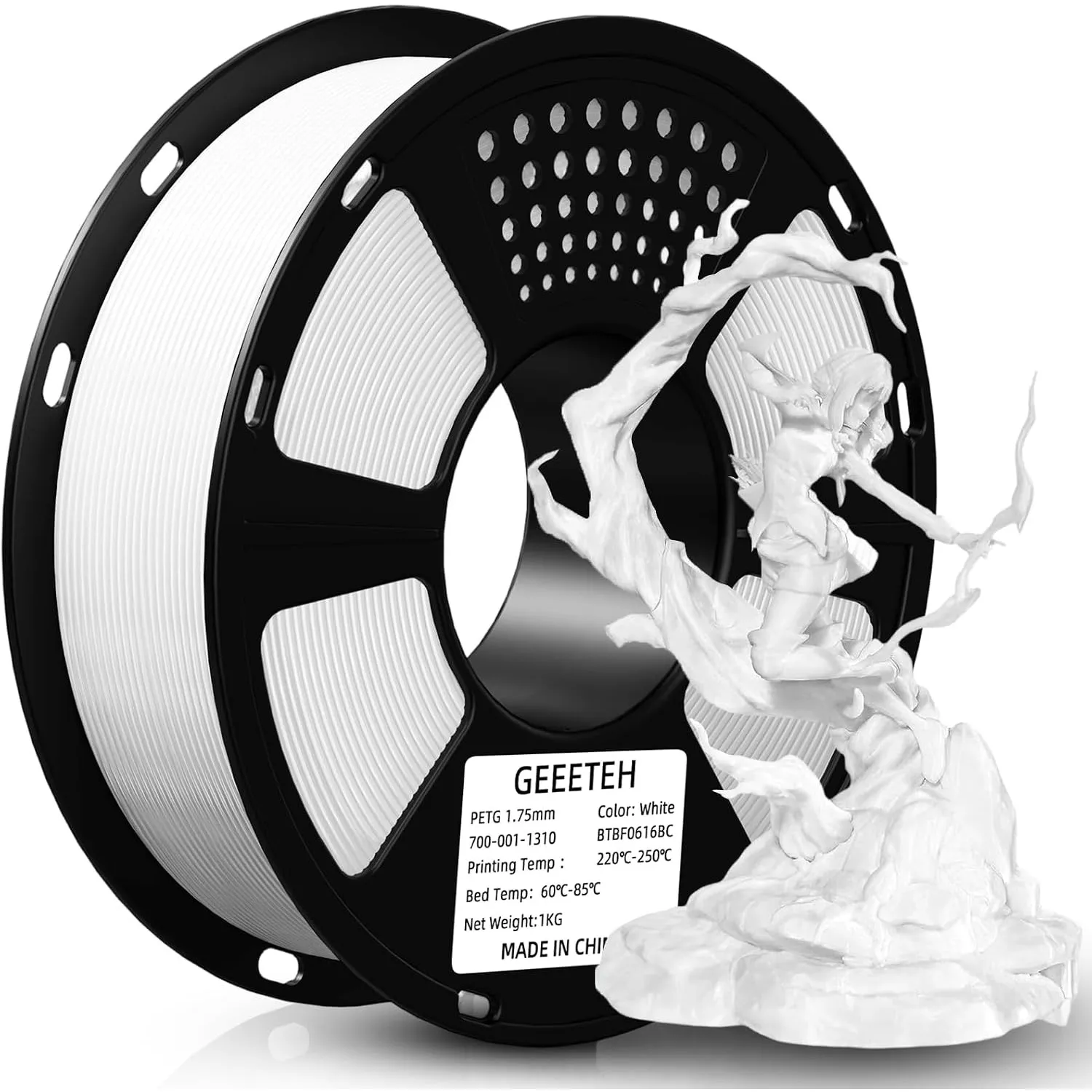 GEEETECH PETG Filament, 1,75 mm, Weiß, PETG, 1 kg, für 3D-Drucker