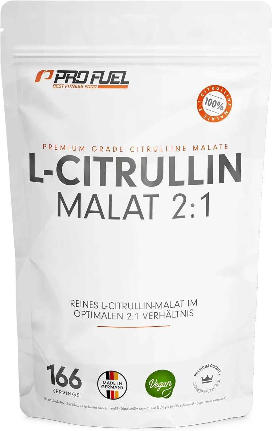 L-Citrullin-Malat - 500g Pulver mit 3000 mg L-Citrullin-Malat 2:1 pro Portion - Vorratspack für 166 Anwendungen - ohne …