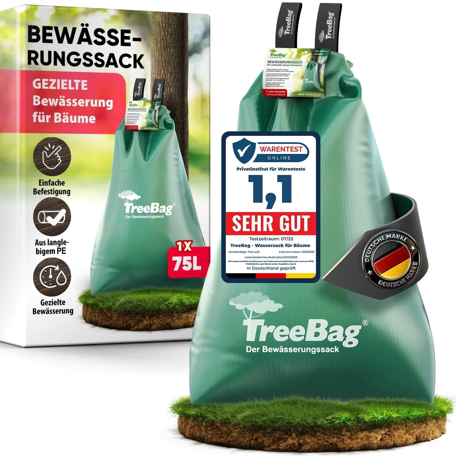 Wassersack für Bäume 1 x 75L – UV-stabiler Baumbewässerungssack – Effektiver Bewässerungssack Baum für Garten & Stadtgr…
