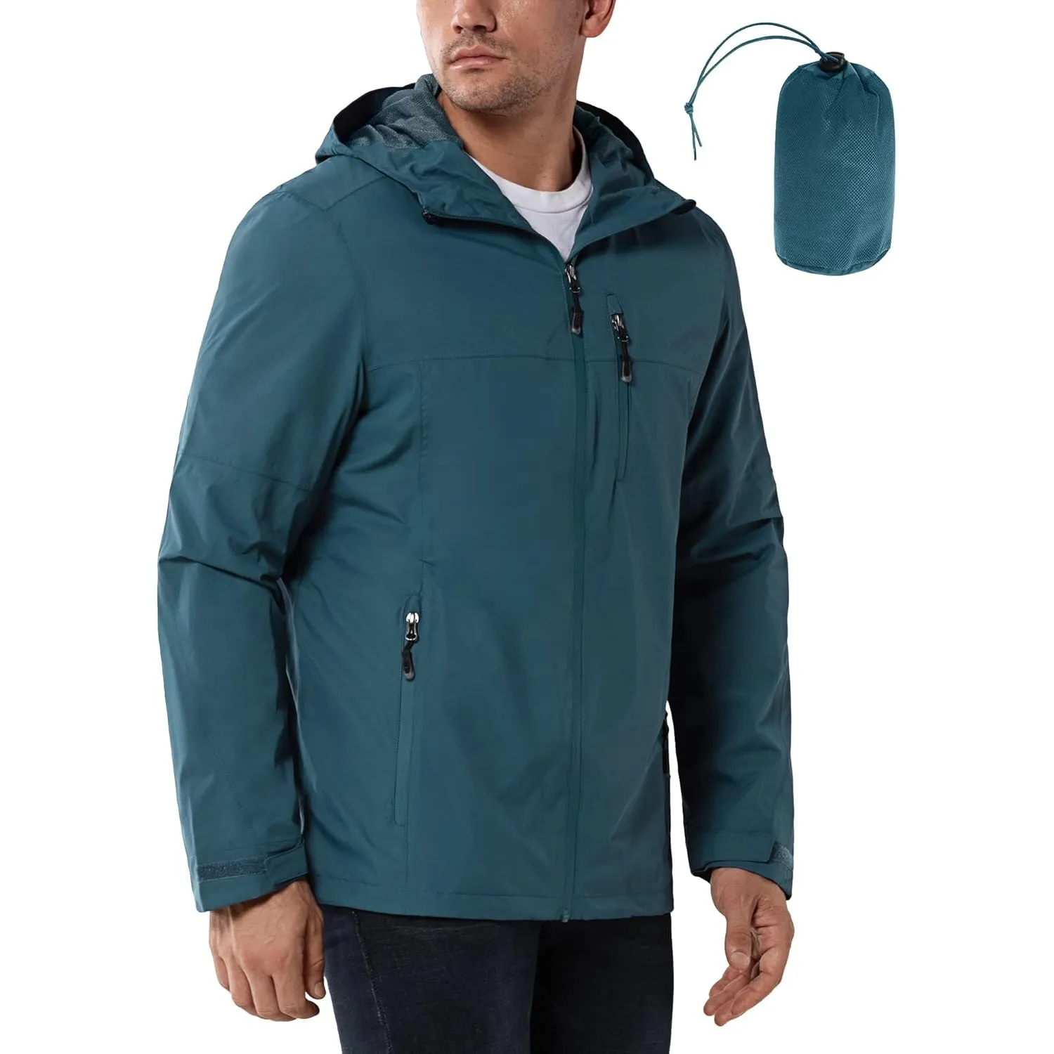 33,000ft Regenjacke Herren Wasserdicht Outdoorjacke Leichte Freizeitjacke Packbare Windjacke Fahrrad Regenmantel mit Ka…