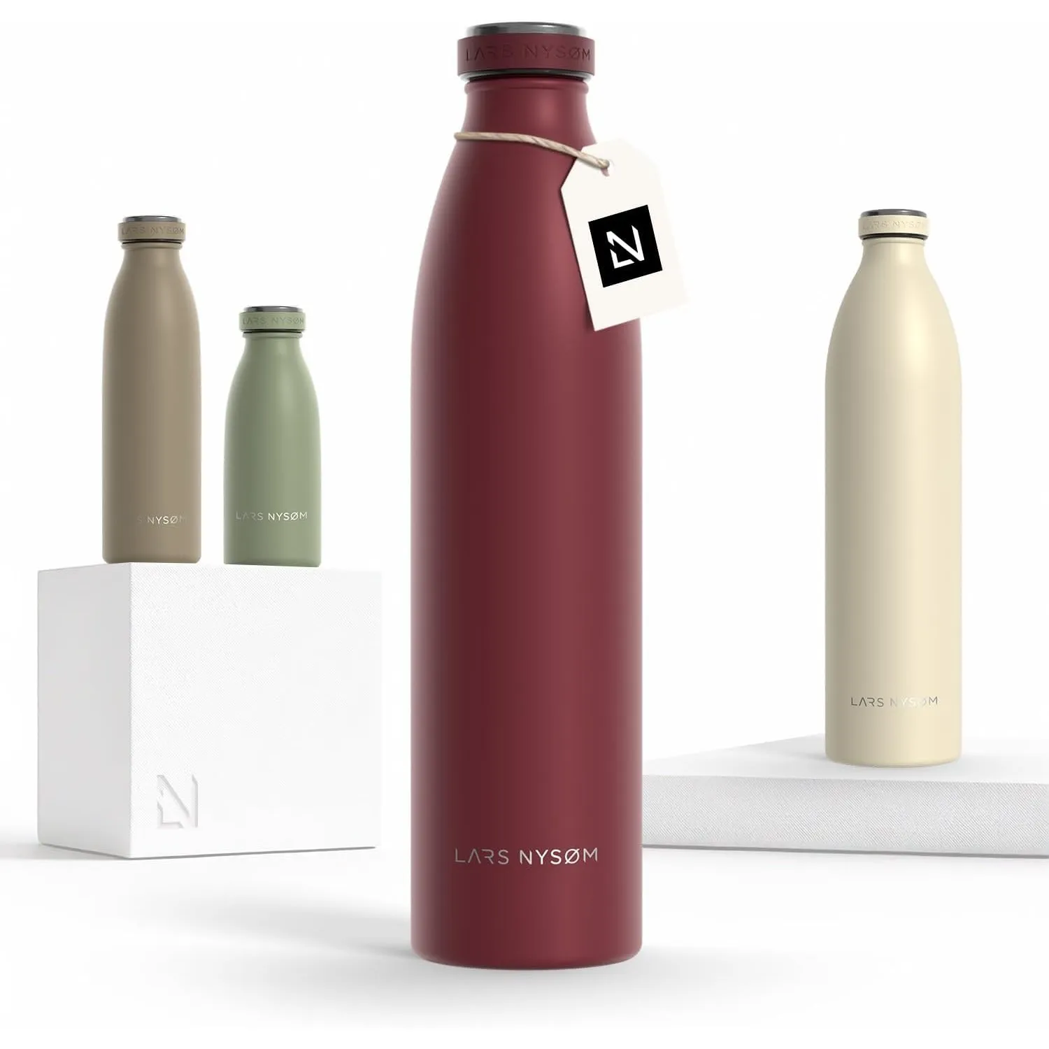 LARS NYSØM Edelstahl Trinkflasche 350ml, 500ml, 750ml, 1L, 1 5 liter | Thermosflasche Kohlensäure geeignet | Auslaufsic…