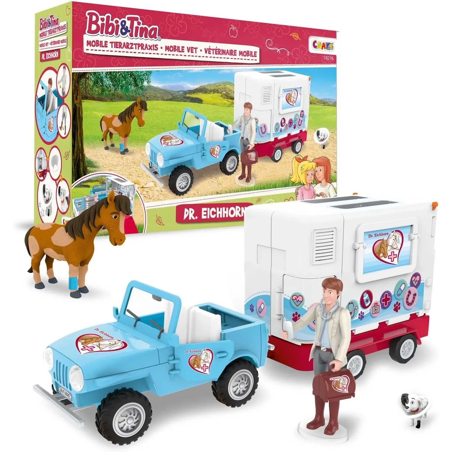 CRAZE Bibi und Tina Spielset Mobile Tierarzt Station Dr. Eichhorn Pferde Spielzeug Doktor Spielfiguren Martinshof Mädch…