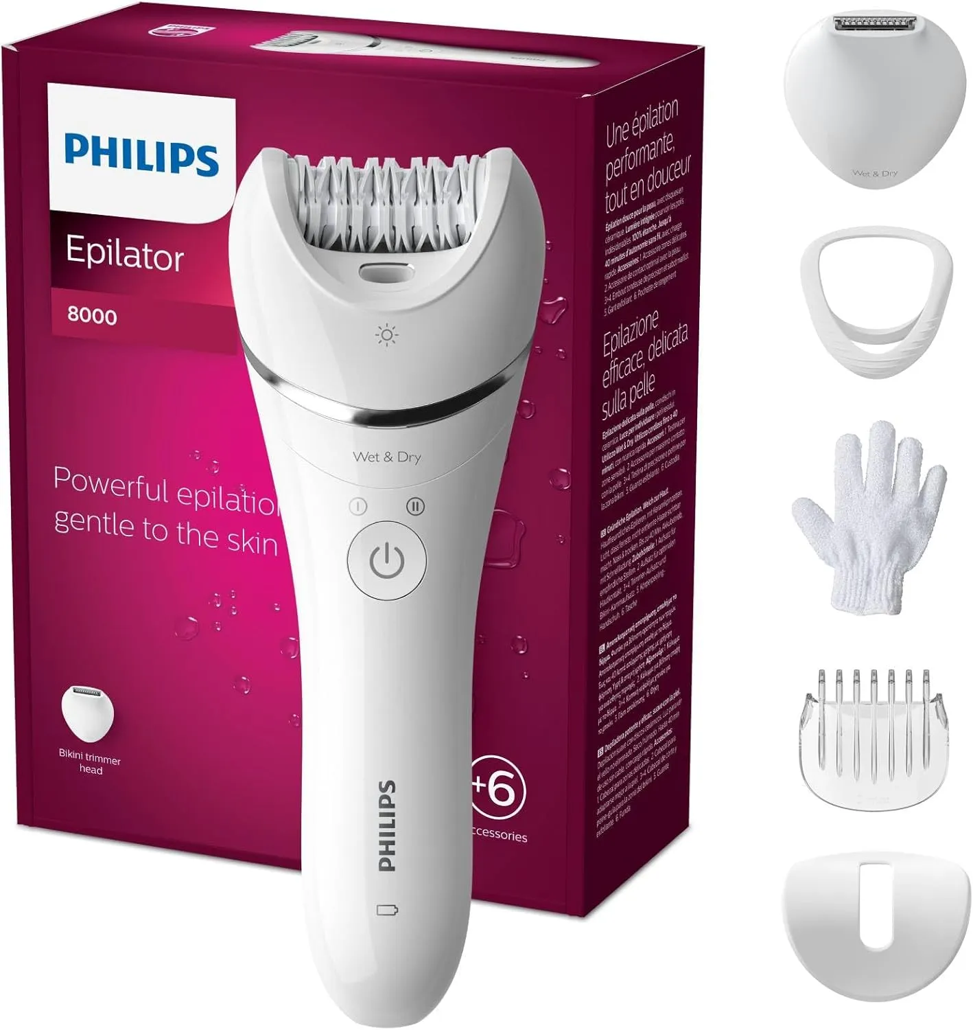 Philips Epilierer Series 8000, kabelloser Nass- und Trockenepilierer für Beine und Körper, Haarentfernungsgerät, mit 6 …