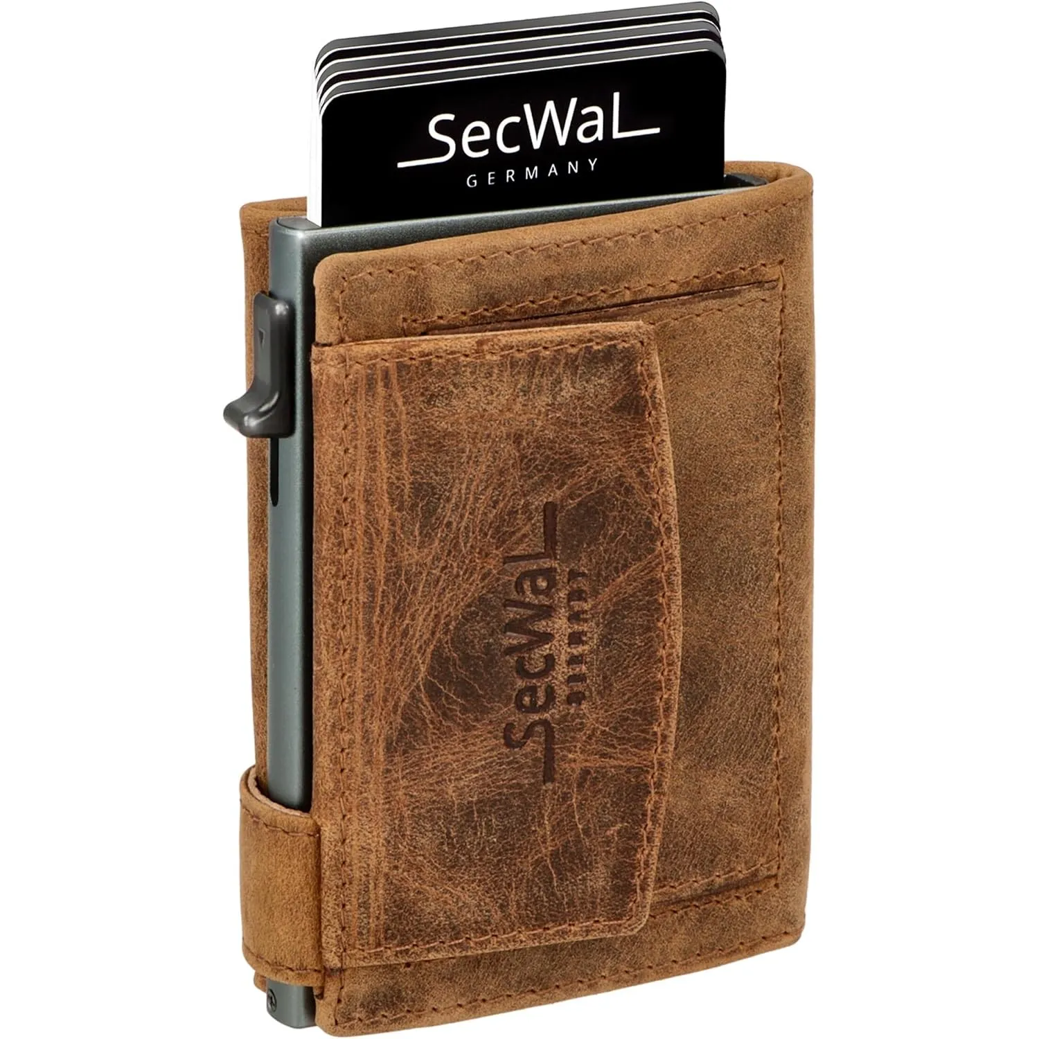 SecWal Kartenetui mit Münzfach Druckknopf inkl. Geschenkbox - Made in Germany - Echtleder Mini Geldbörse inkl. E-Book f…