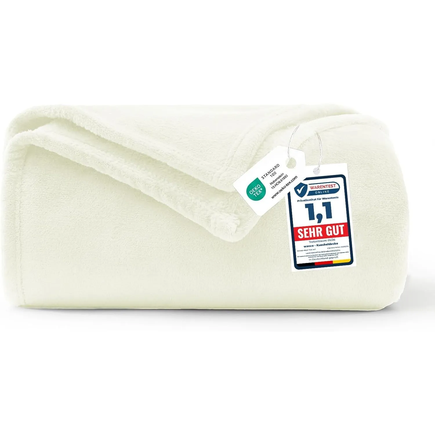 WAVVE Kuscheldecke Flauschig Decke Tagesdecke 130x150 - Sofadecke Cremeweiß