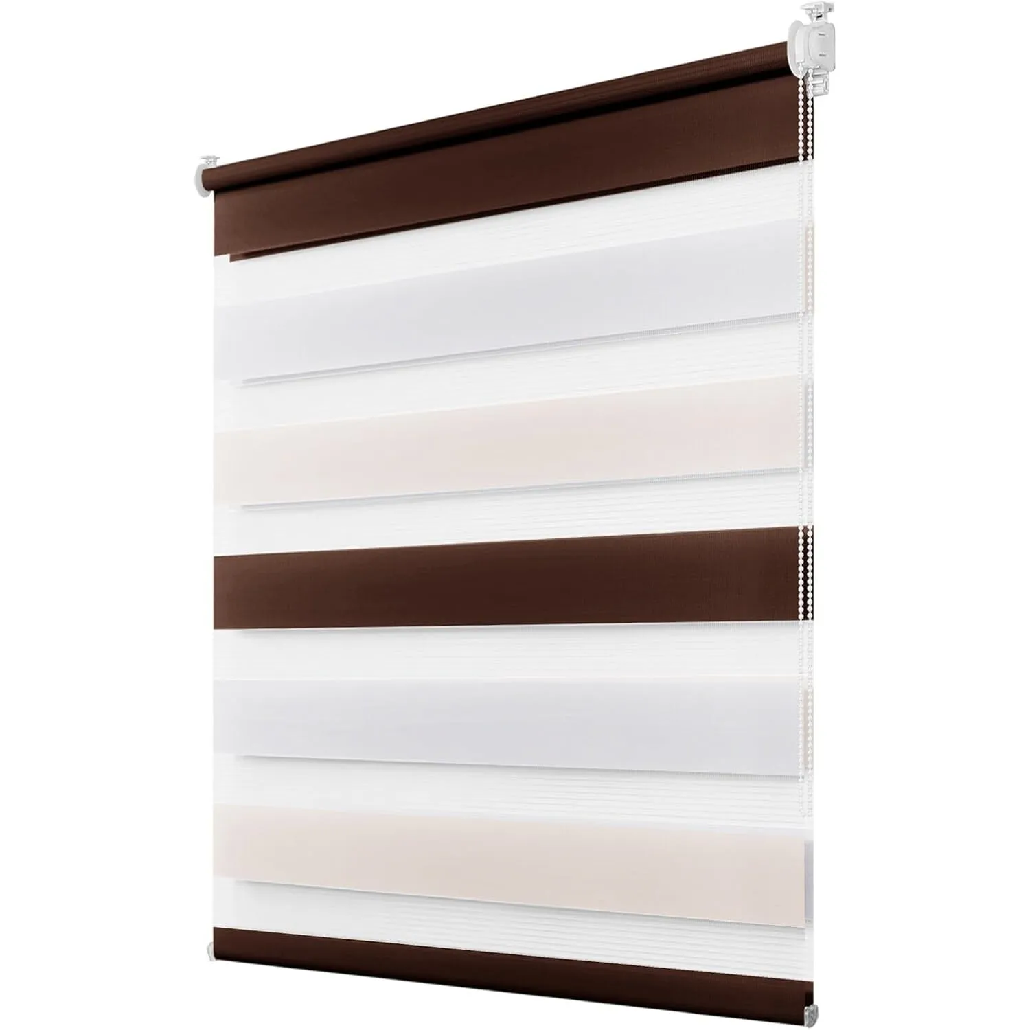 Deswell Doppelrollo Klemmfix ohne Bohren Weiß-beige-braun B65 x H120 cm (Stoffbreite 61cm) Rollos für Fenster ohne Bohr…