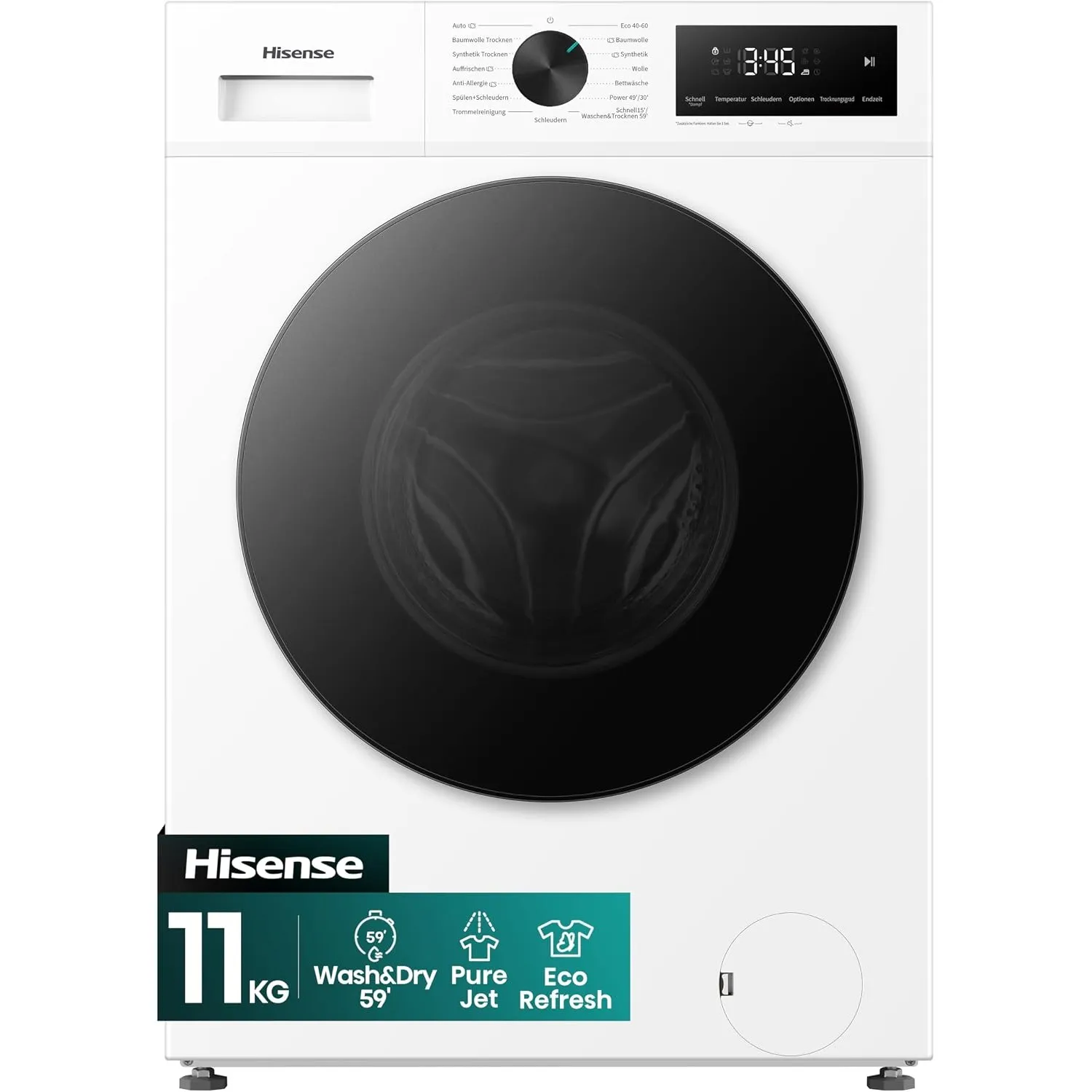 Hisense WF1I1142BWL Waschmische mit Dampffunktion,11kg, 1400 U/Min, 15 Programme, TFT Farb-Display, 72 dB, Automix-Wasc…