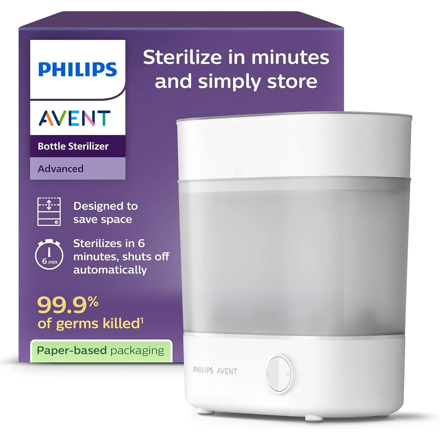 Philips Avent Sterilisator-Geschenkset – Elektrischer Dampfsterilisator mit Flasche und Saugerbürste, SCF291/00