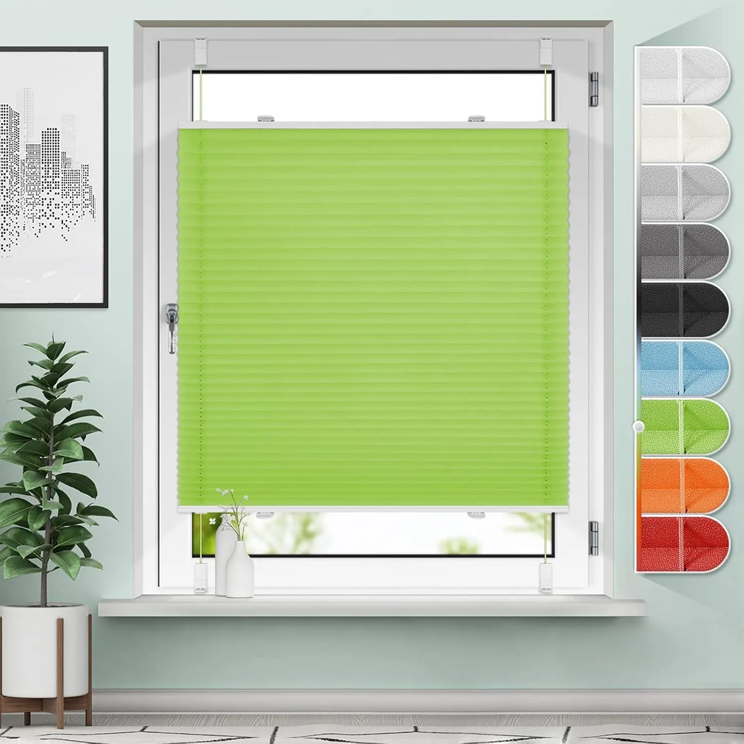 Sanfree Plissee Klemmfix Plisseerollo ohne Bohren Grün B90 x H120cm inkl. Klemmträger Blickdicht und lichtdurchlässig J…