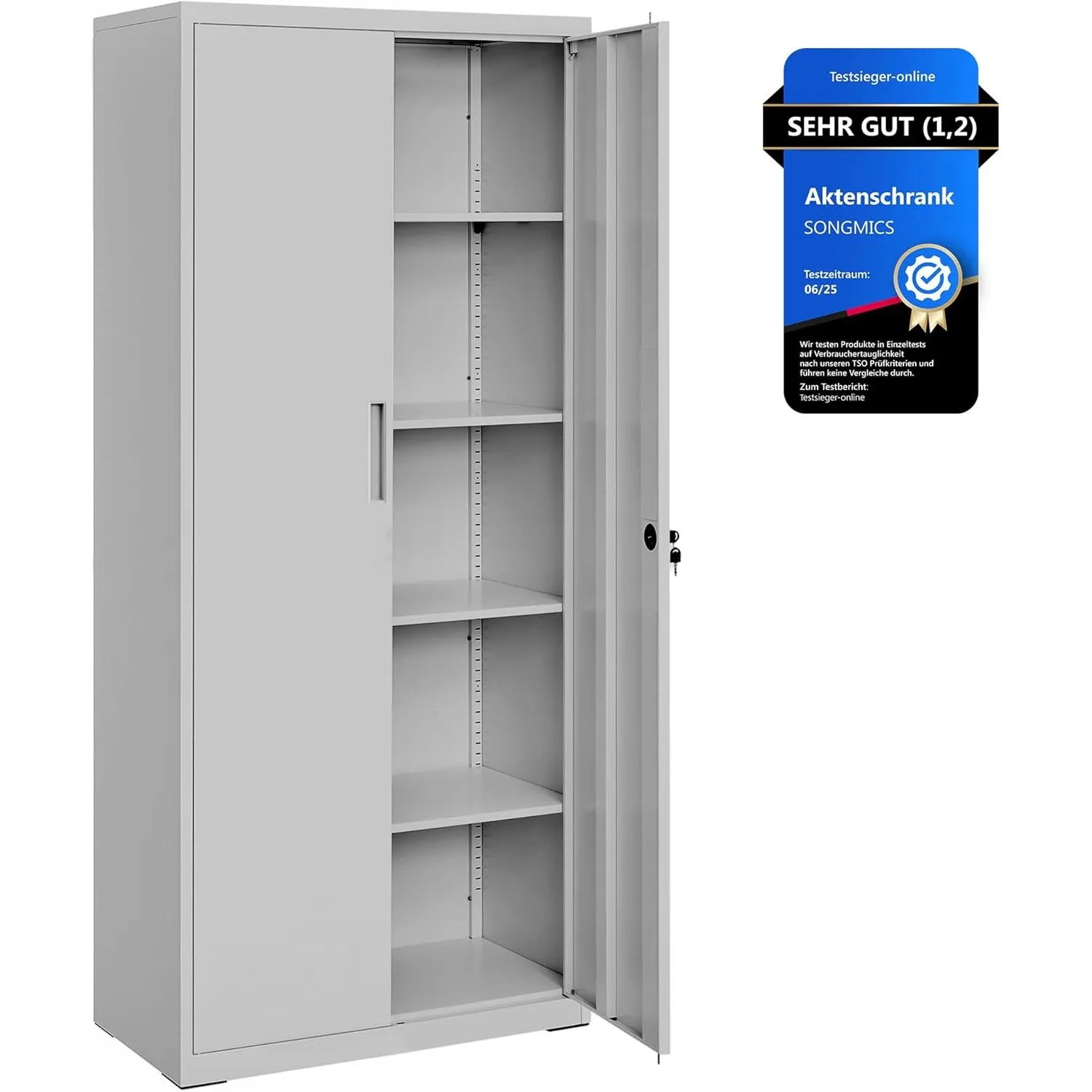 SONGMICS Aktenschrank, Doppeltüren, Schloss, 5 Ebenen, 80 x 40 x 180 cm