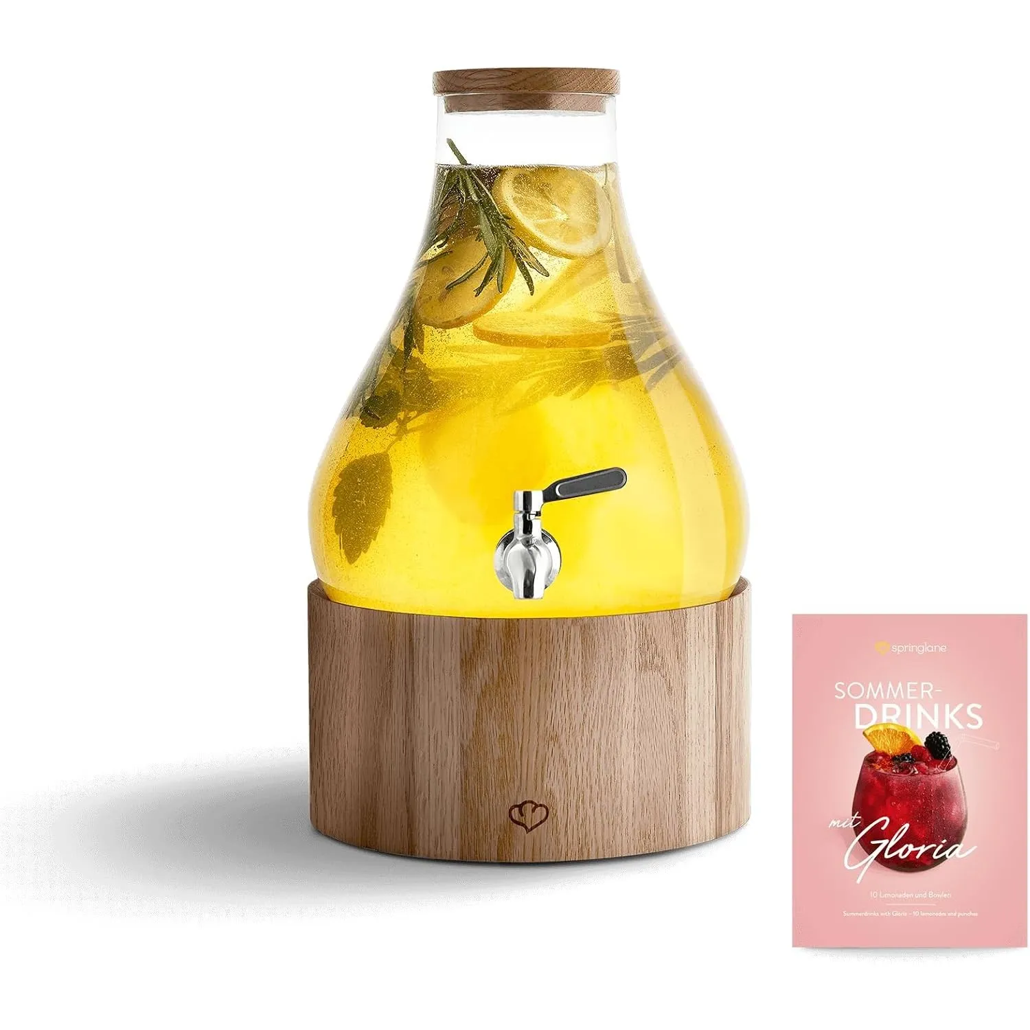 SPRINGLANE Glas Getränkespender 5,5 L Gloria mit Edelstahl-Zapfhahn & Ständer aus Gummibaumholz, Limonaden-Spender, Vin…
