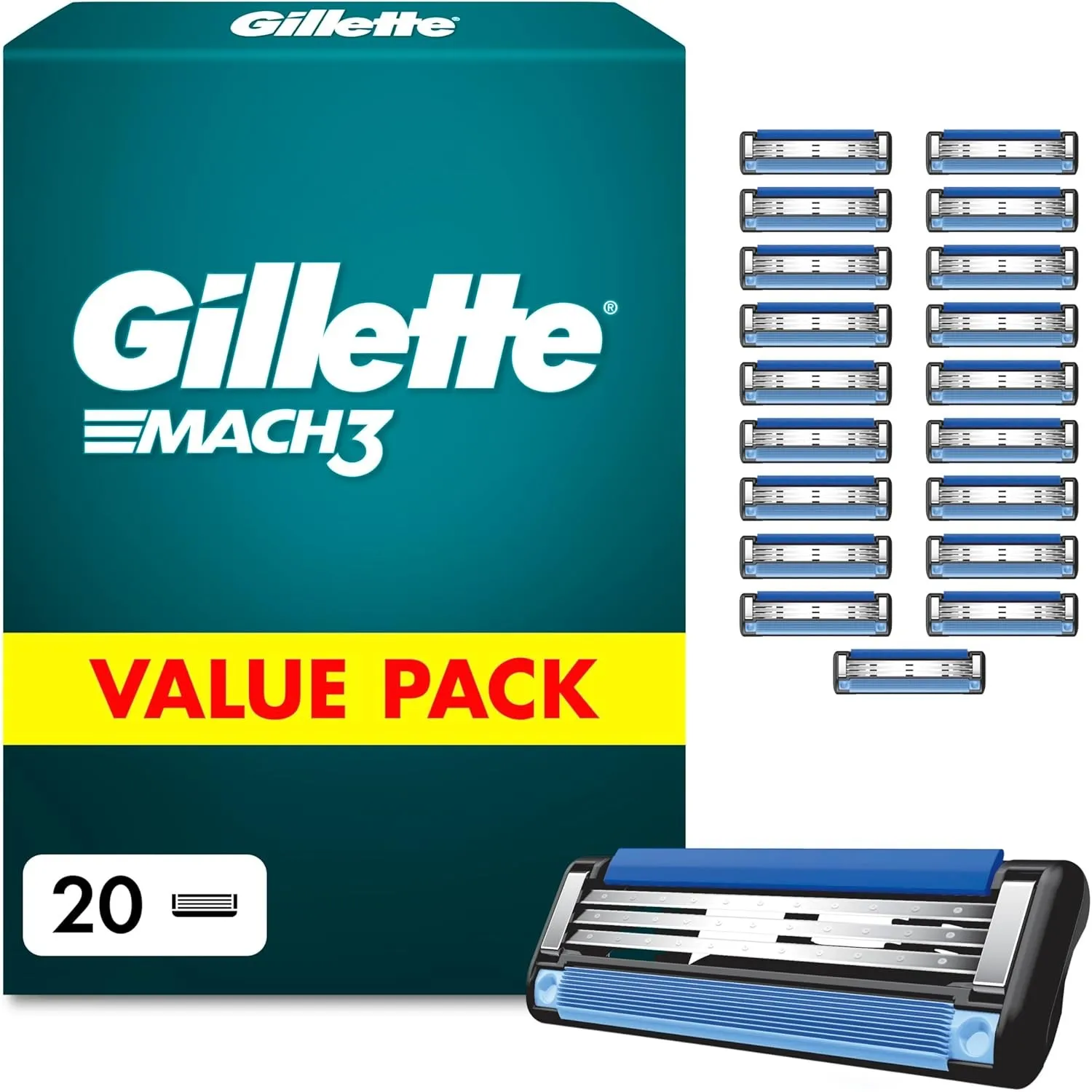 Gillette Mach 3 Klingen Herren, 20 Original Rasierklingen, Blau