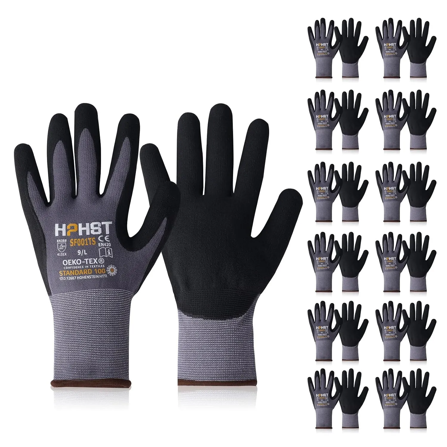 Arbeitshandschuhe - HPHST SF001TS Handschuhe 12 Paar Montagehandschuhe für Damen und Herren Gloves Ergonomisches Design…