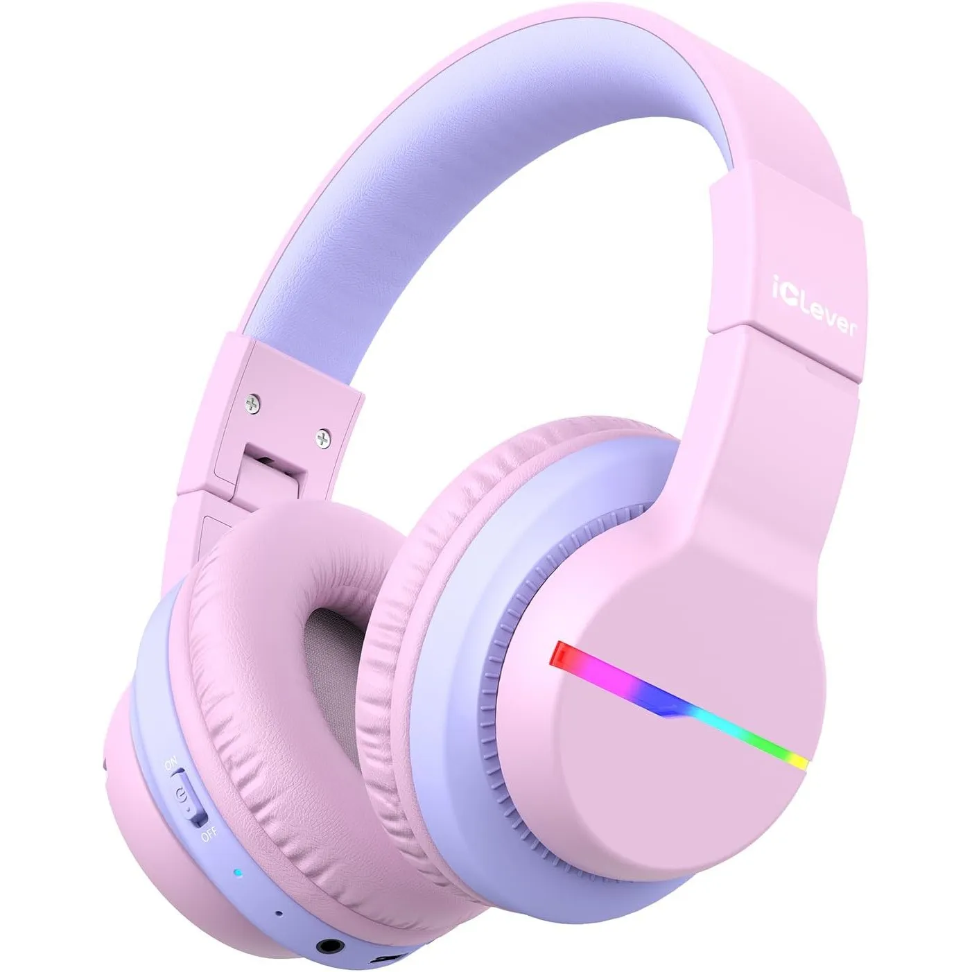 iClever BTH12 Bluetooth Kopfhörer Kinder LED Leuchten 85H Spielzeit Reisen | SafeSound Tech, Stereo Klang, USB C Ladean…