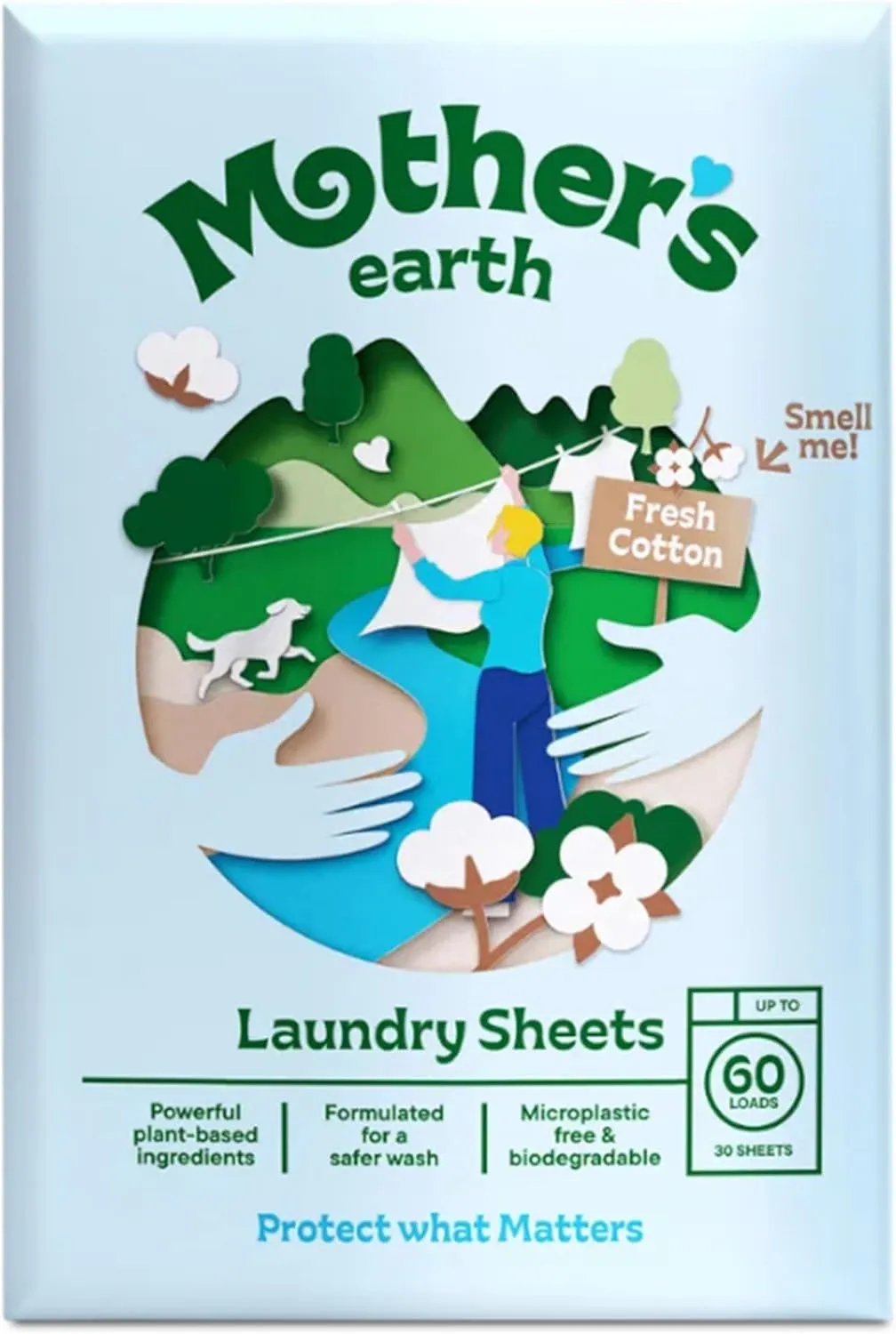 Mother’s Earth Umweltfreundliche Waschmittelblätter – Fresh Cotton Duft – Nachhaltige, kraftvolle Reinigung, frei von P…