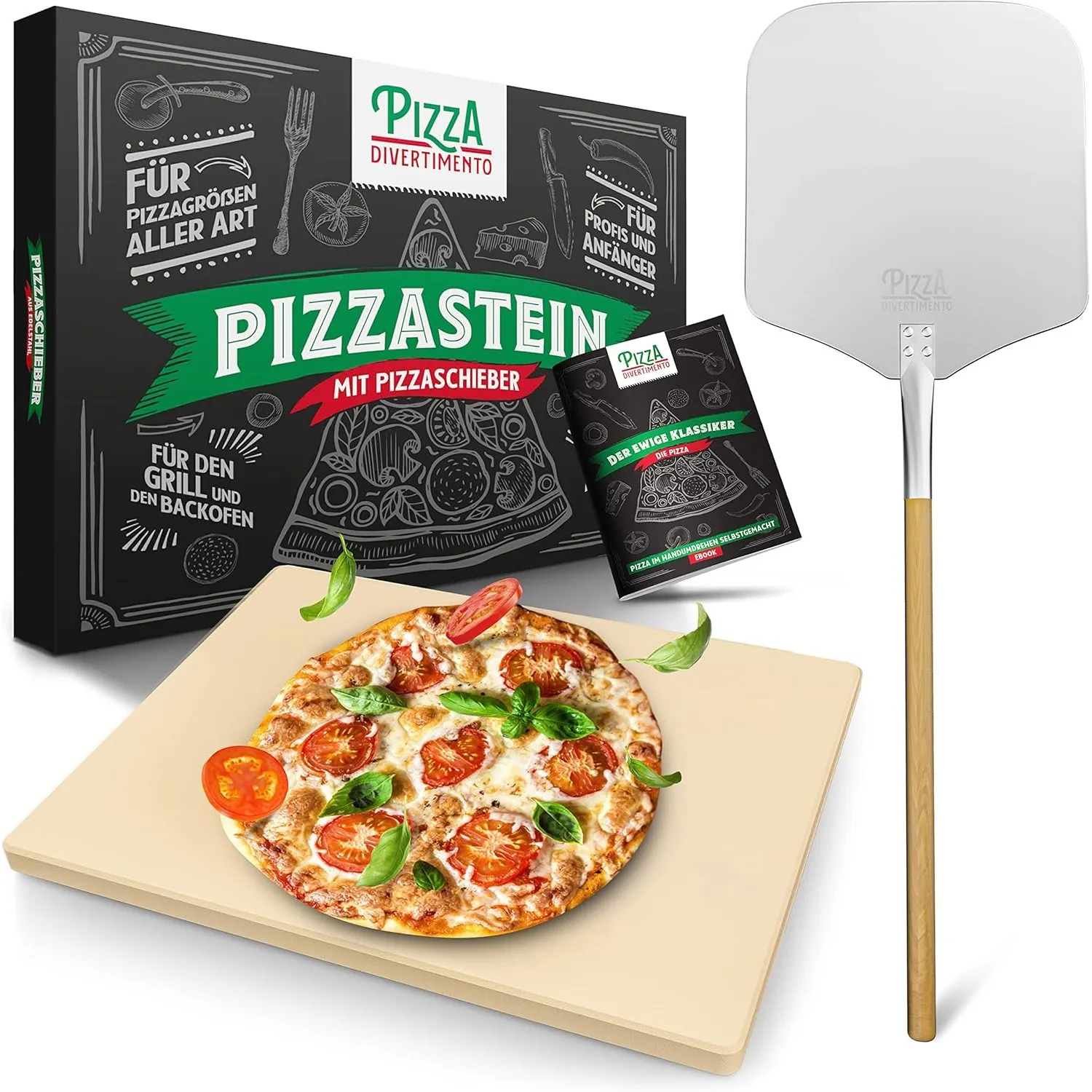 Pizza Divertimento - DAS ORIGINAL - Pizzastein für Backofen & Gasgrill – inkl. Pizzaschieber – Vergleich.org ausgezeich…