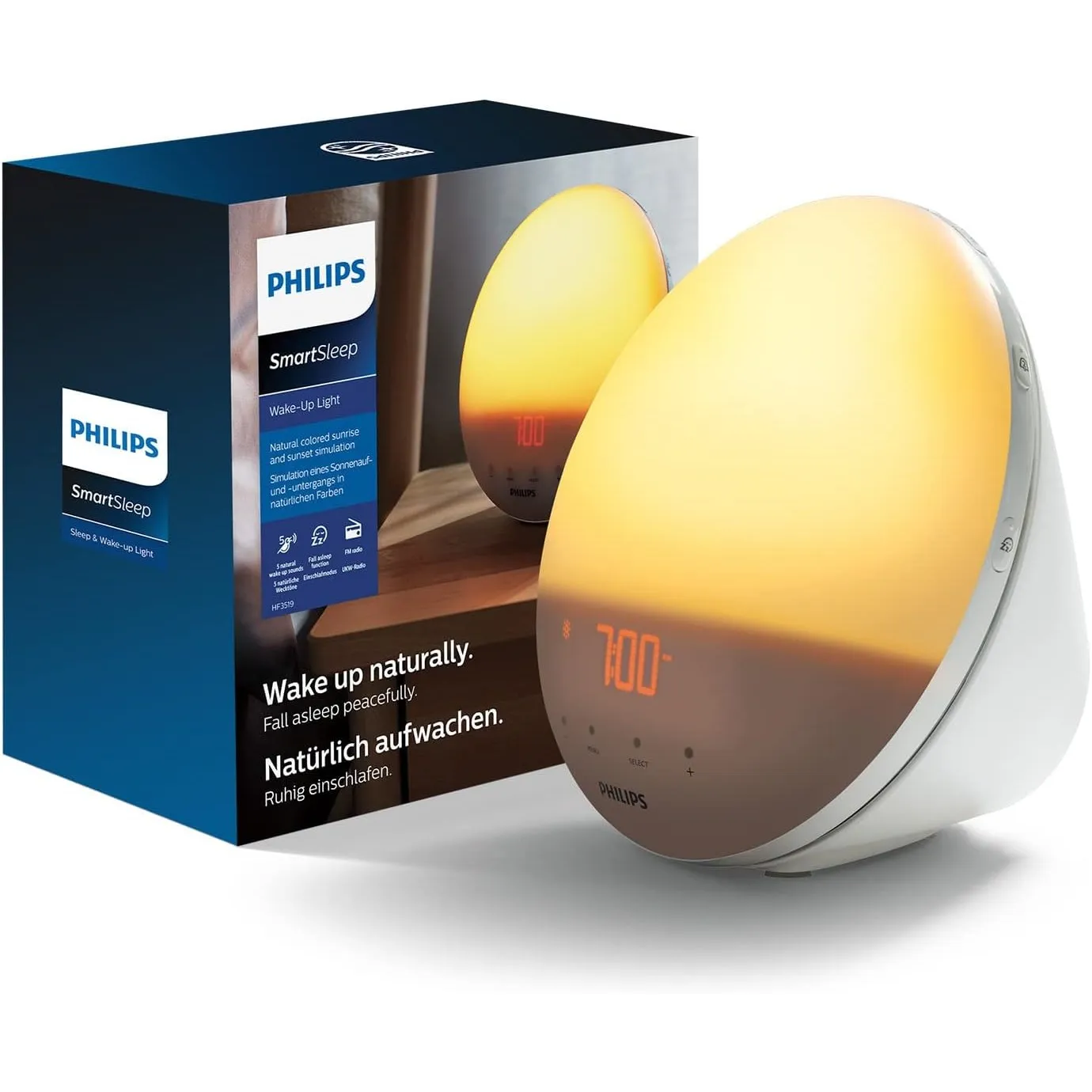 PHILIPS Wake-up Light (Sonnenaufgangfunktion, Digitales Fm Radio, Tageslichtwecker) Weiß HF3519/01