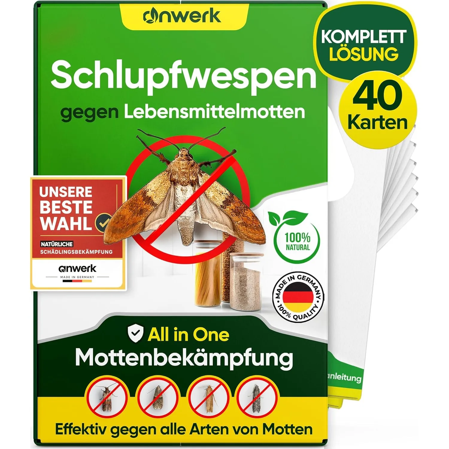 anwerk® Schlupfwespen gegen Lebensmittelmotten - 40 Karten (10 Karten à 4 Lieferungen) - Effektiv Lebensmittel Motten b…