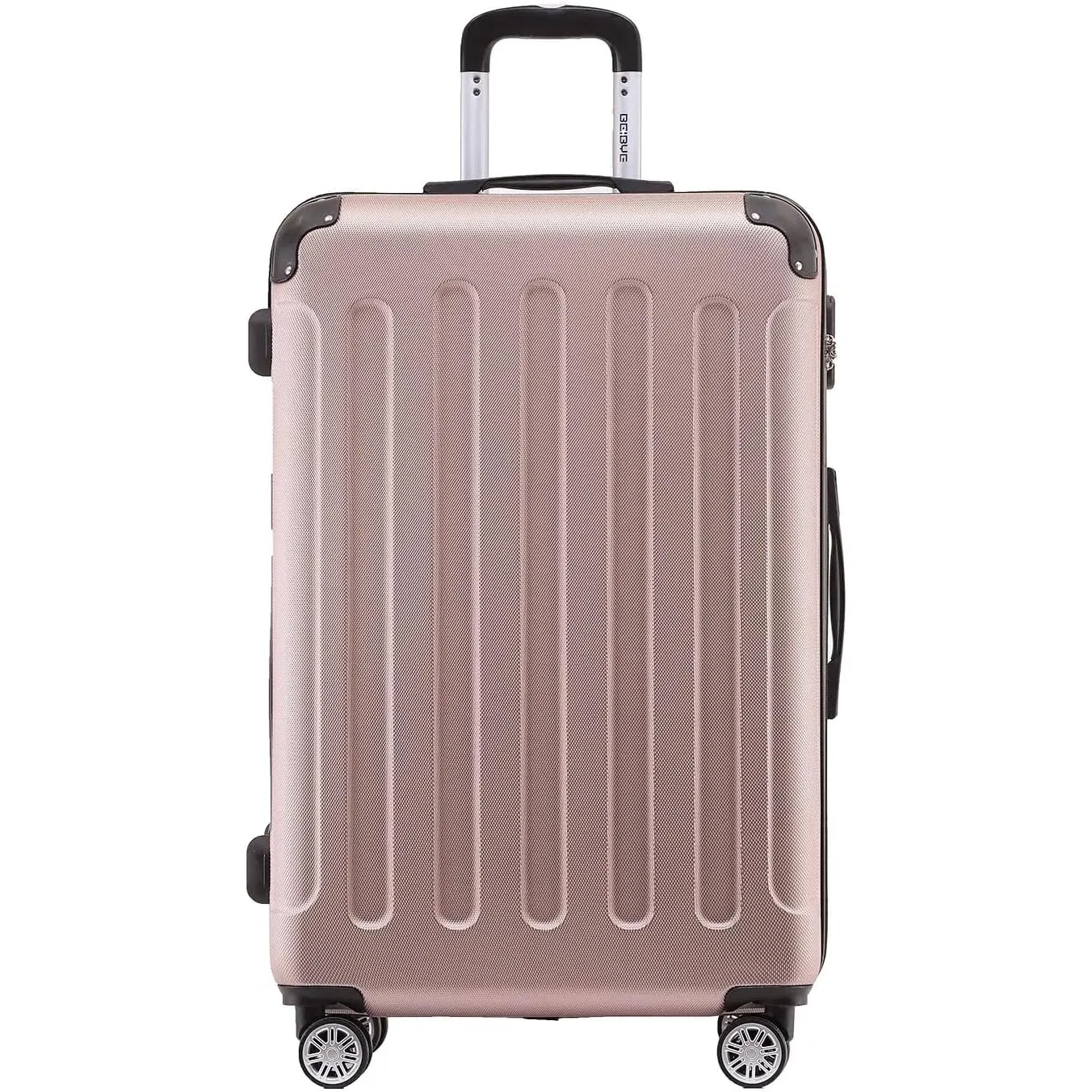 BEIBYE- Hartschalenkoffer Koffer Trolley Rollkoffer Reisekoffer Zahlenschloß 4 Zwilings-Rollen (Rosa-Gold, Large-76cm)