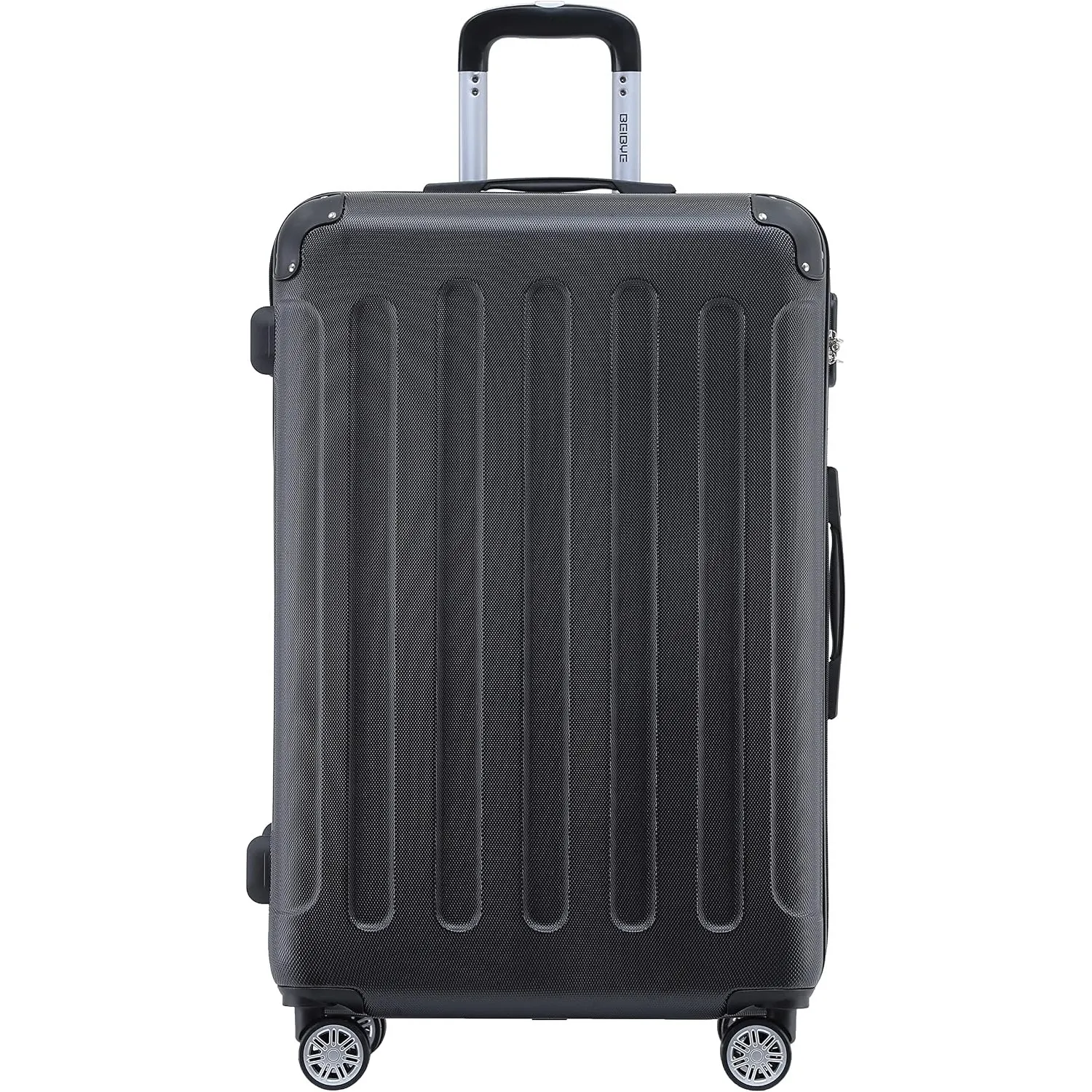 BEIBYE- Hartschalenkoffer Koffer Trolley Rollkoffer Reisekoffer Zahlenschloß 4 Zwilings-Rollen (Black, Middle-66cm)