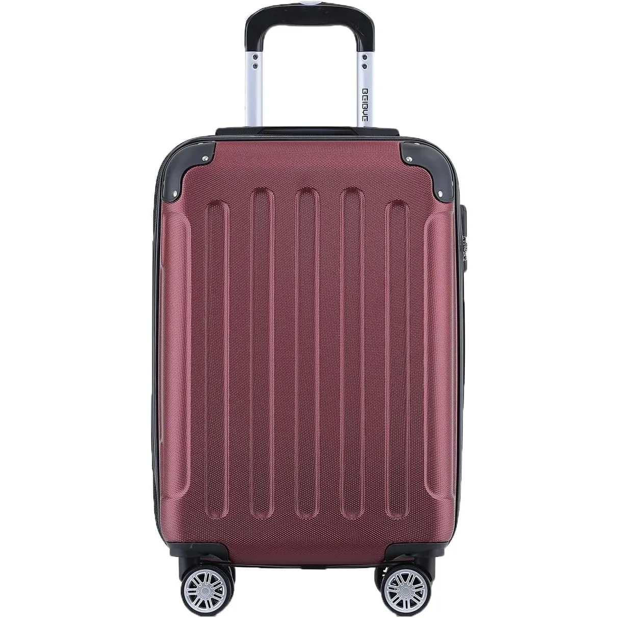 BEIBYE- Hartschalenkoffer Koffer Trolley Rollkoffer Reisekoffer Zahlenschloß 4 Zwilings-Rollen (Burgundy, Small-55cm)