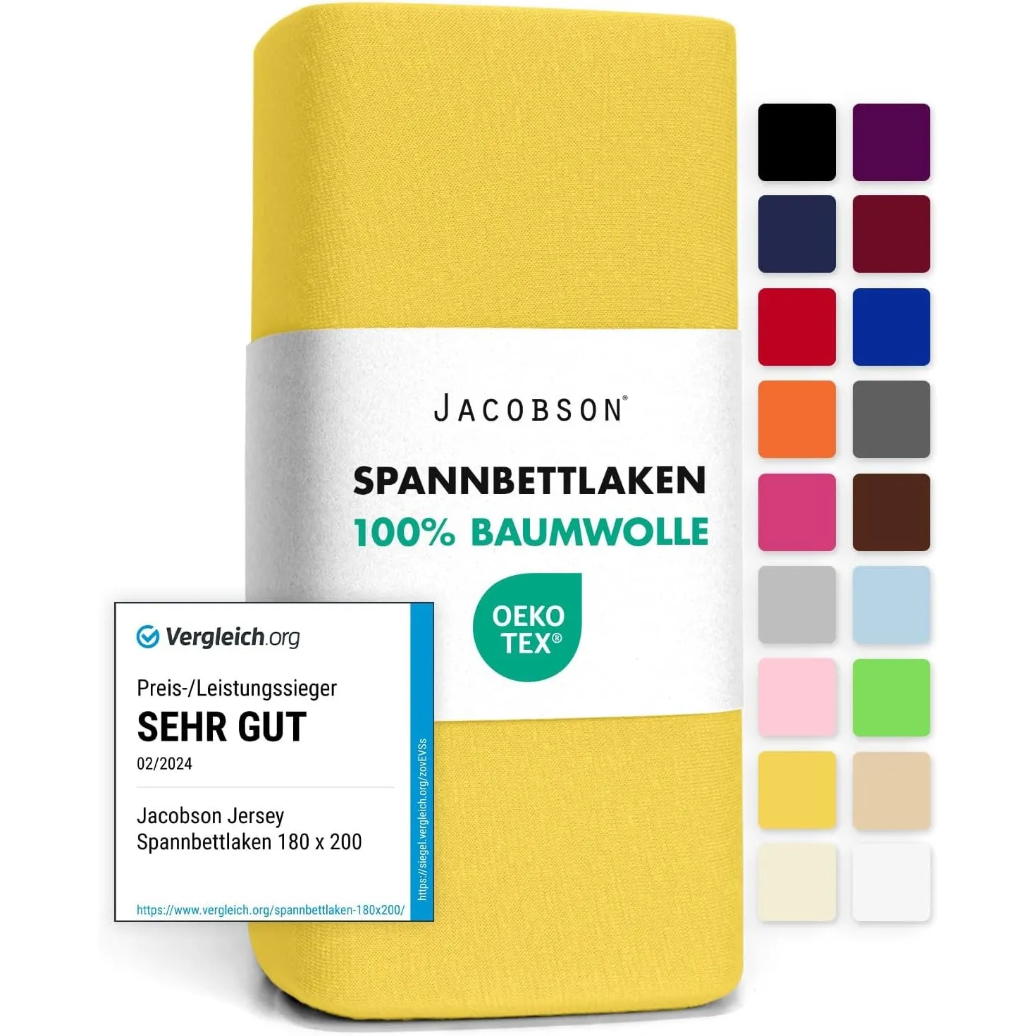 Jacobson Jersey Spannbettlaken Spannbetttuch Baumwolle Bettlaken (140x200-160x200 cm, Gelb)