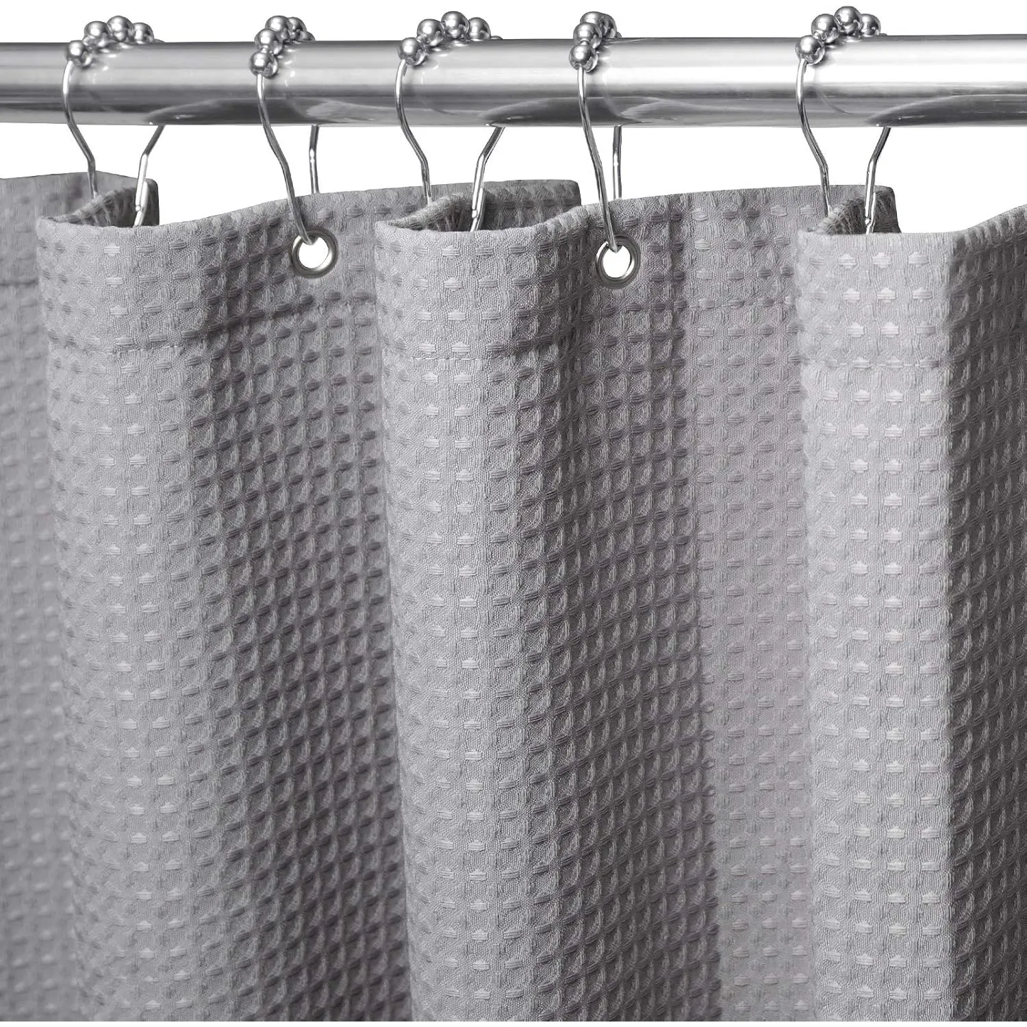 VANZAVANZU Waffel Duschvorhang mit Metall Duschvorhangringe Stoff Textil Badewannenvorhang Anti Schimmel Bad Vorhang Se…