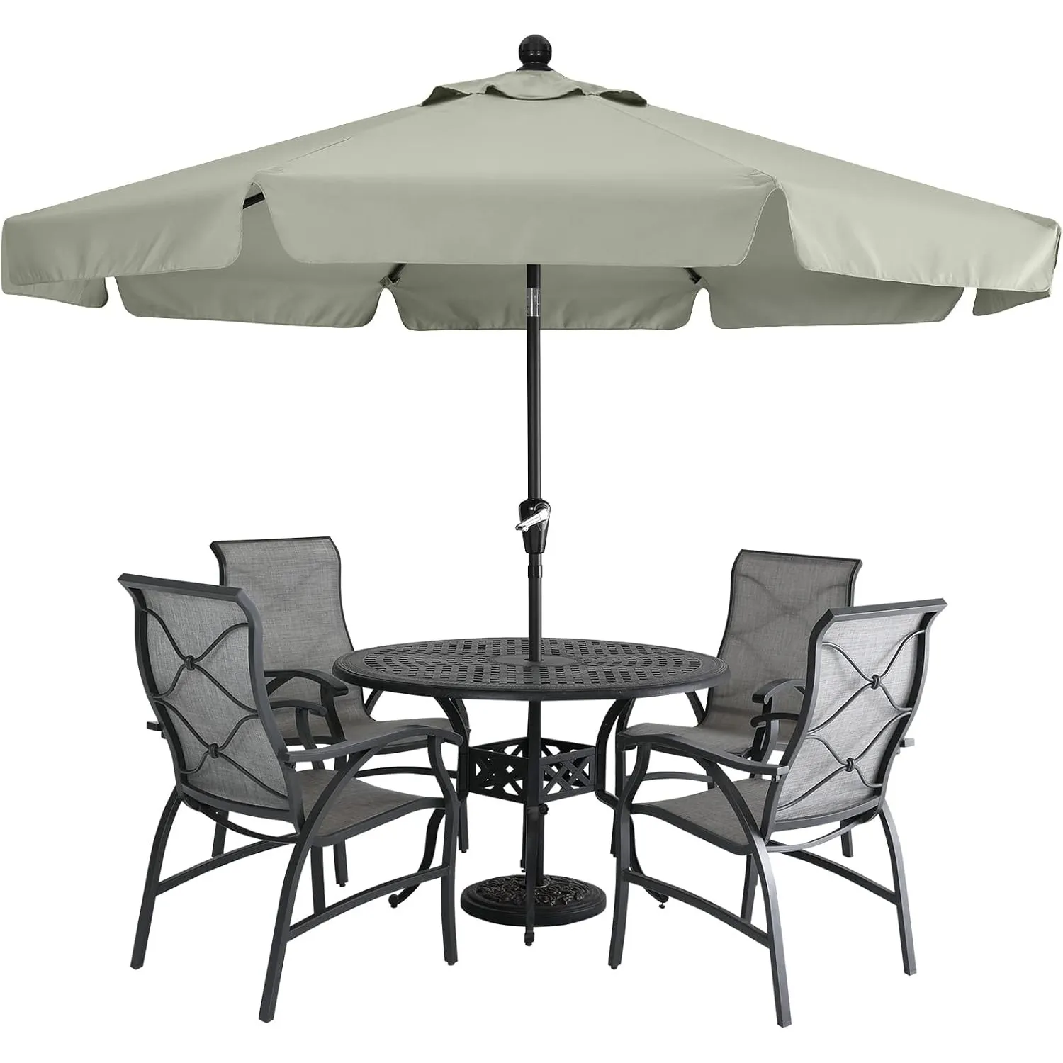 MasterCanopy 270 cm Sonnenschirm mit 8 Rippen, Kurbel & Volant, Grau
