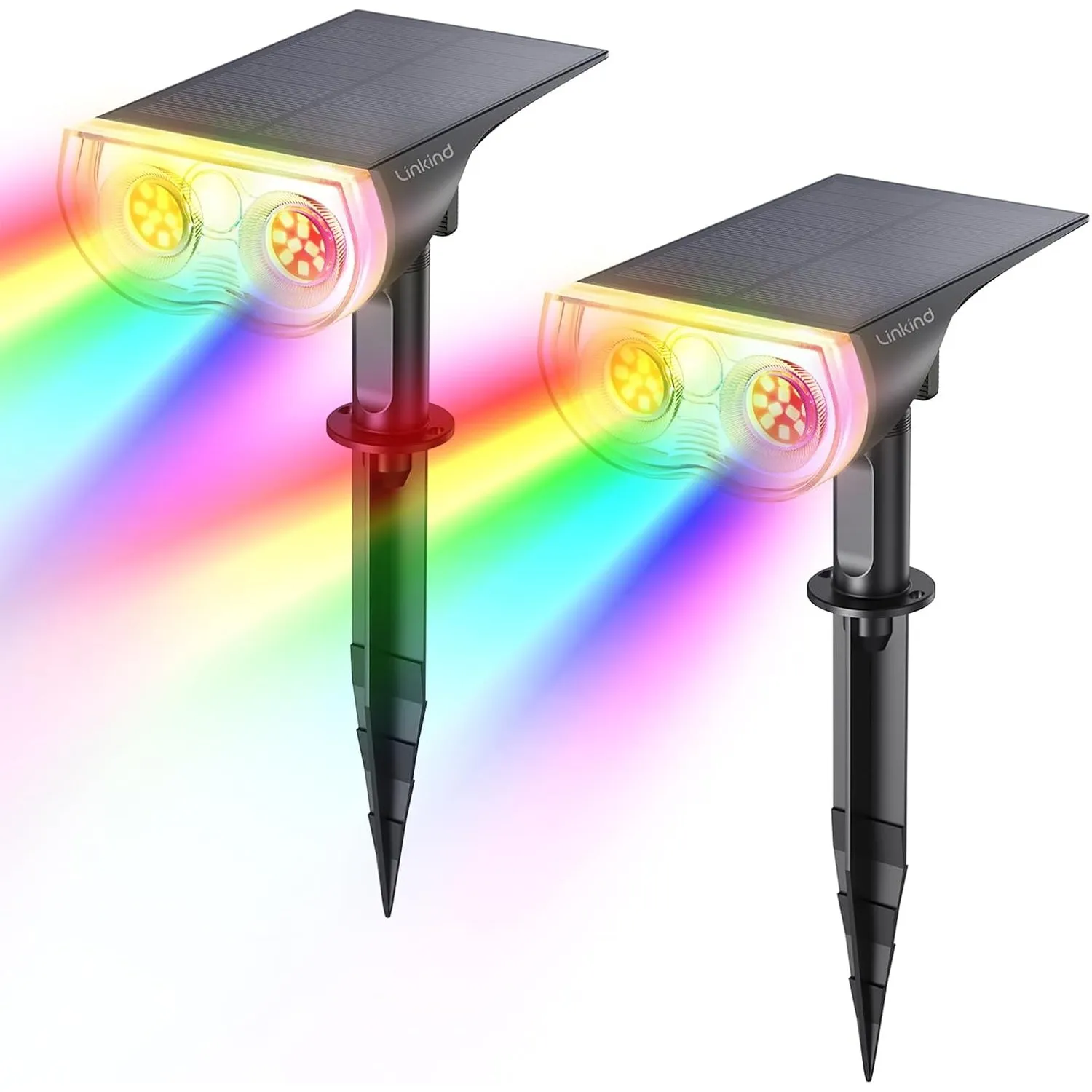 Linkind Bunt Solarlampen für Außen, RGB+Weiß Solar Strahler Garten mit 10 Lichtmodi, Solar Außenleuchte 2 in 1 Montage,…