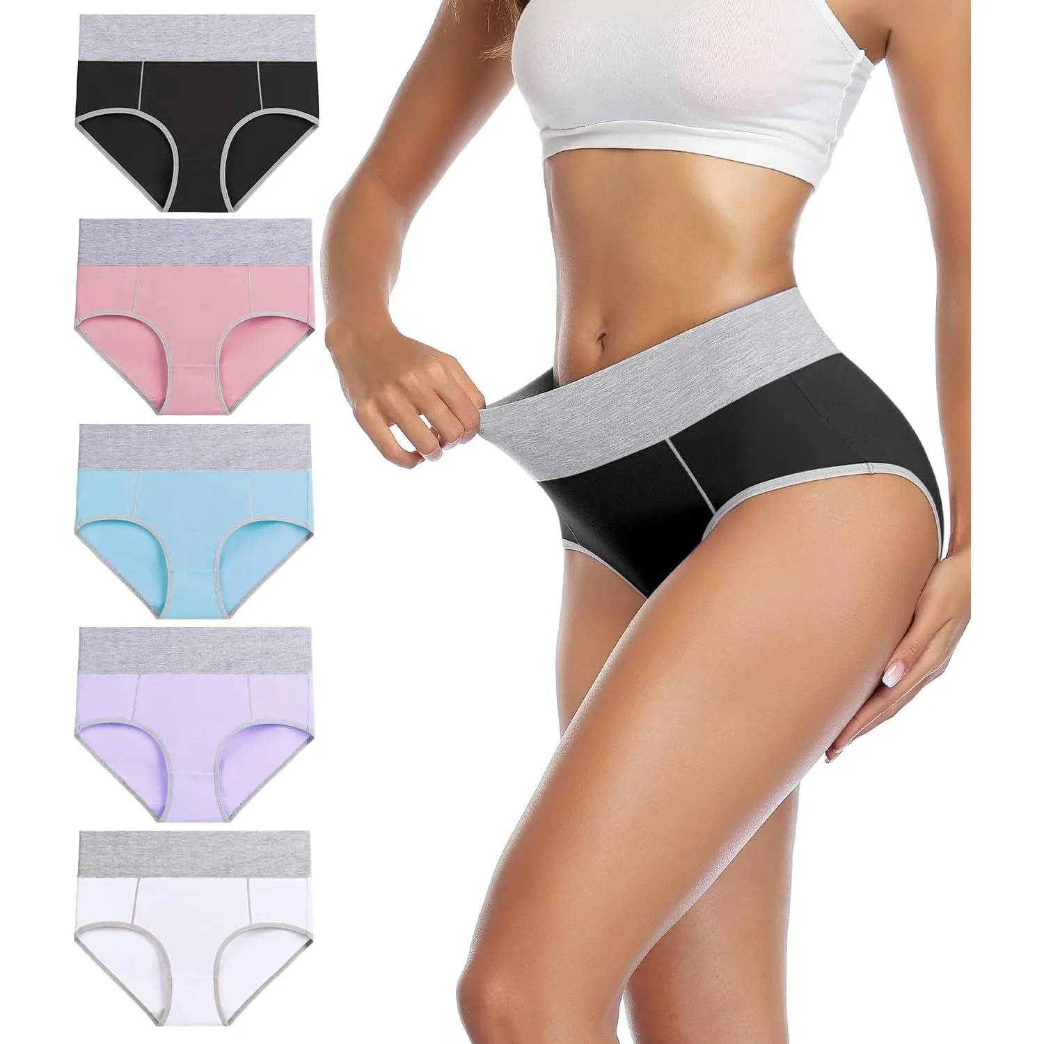 wirarpa Unterhosen Damen Baumwolle Unterwäsche Frauen Taillenslip Hohe Taille Slip 5er Pack
