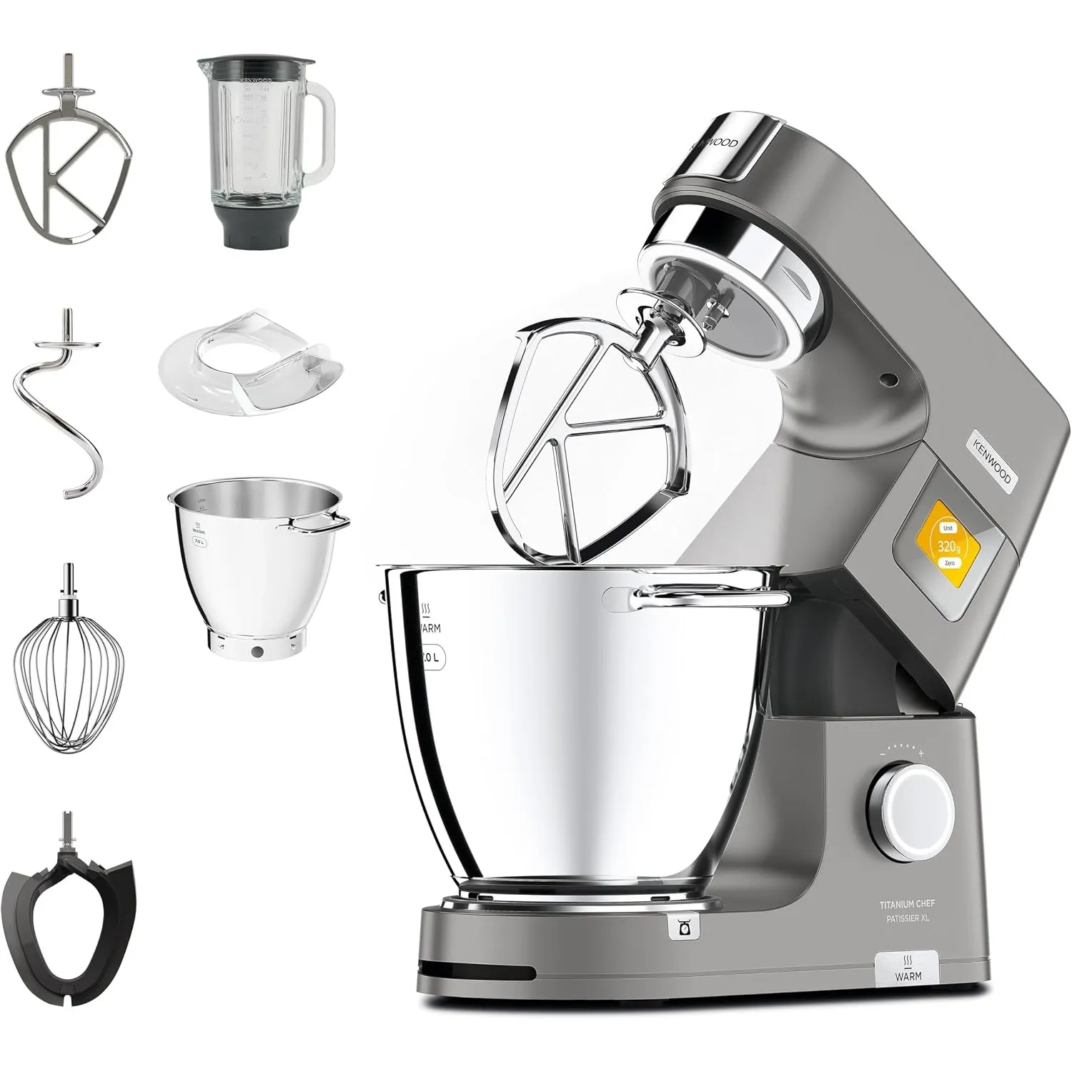 Kenwood Titanium Chef Patissier XL KWL90.034SI – Küchenmaschine mit integrierter Waage & 7 L Rührschüssel mit Wärmefunk…