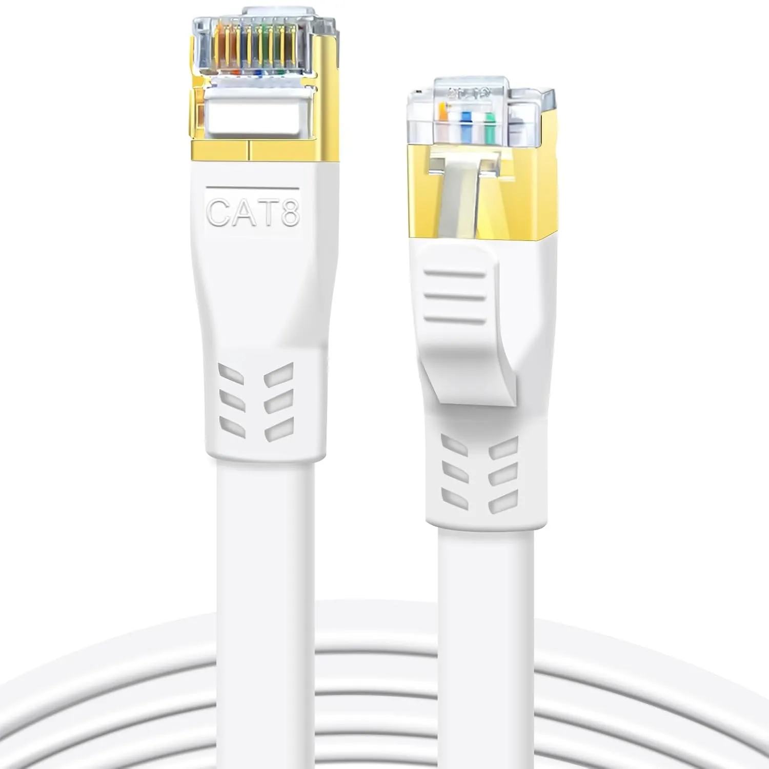 DDMALL 1m 2 Stück CAT 8 LAN Kabel, 40Gbps Flaches Netzwerkkabel - Weiß