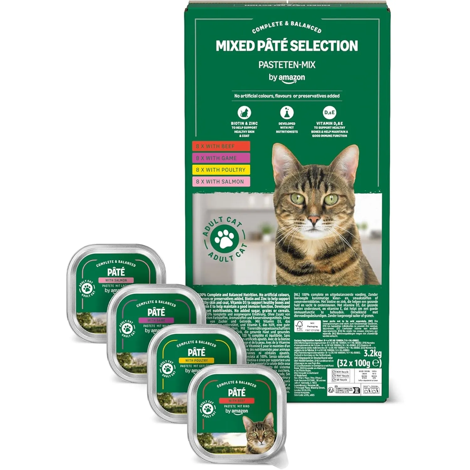 by Amazon Nassfutter für Katzen, Pastete Gemischt, 100g, 32er-Pack