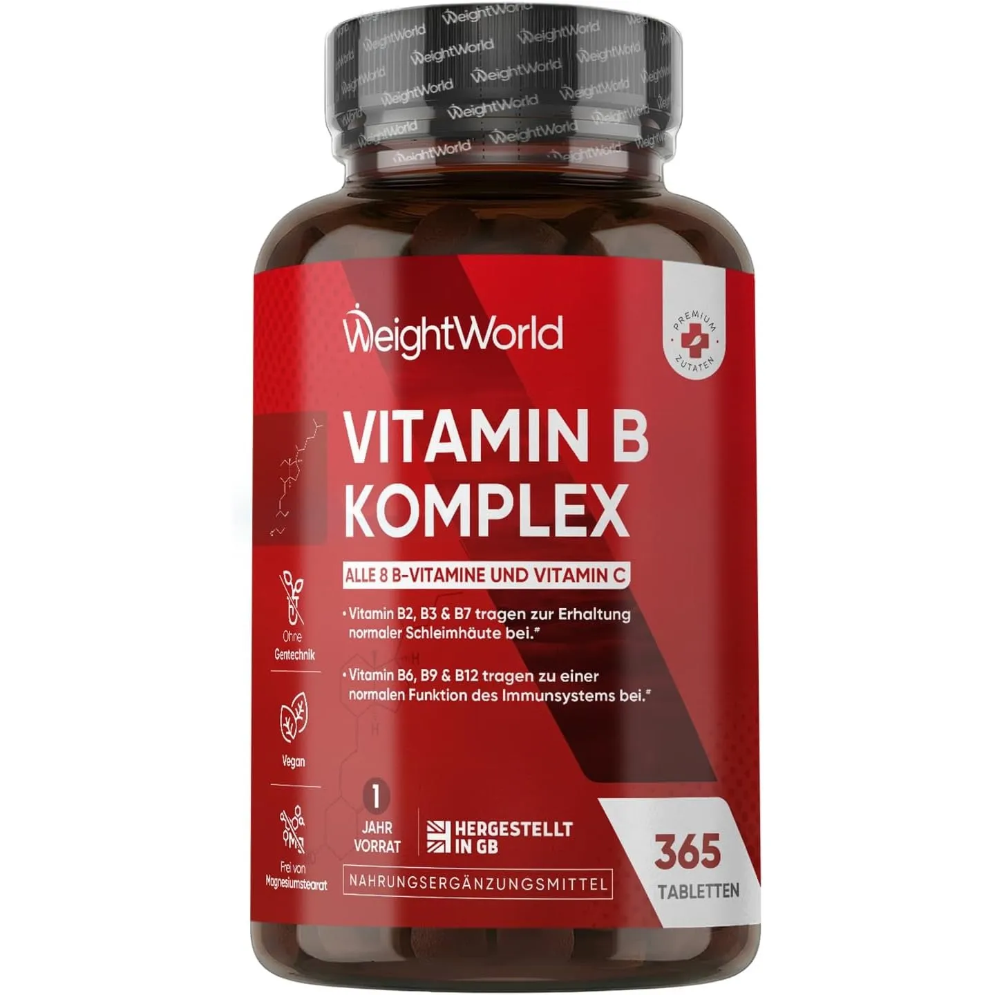 Vitamin B Komplex - 1 Jahr Vorrat - 365 Vitamin B mit Vitamin C Tabletten - Alle 8 B Vitamin B12, B1, B2, B3, B5, B6, B…